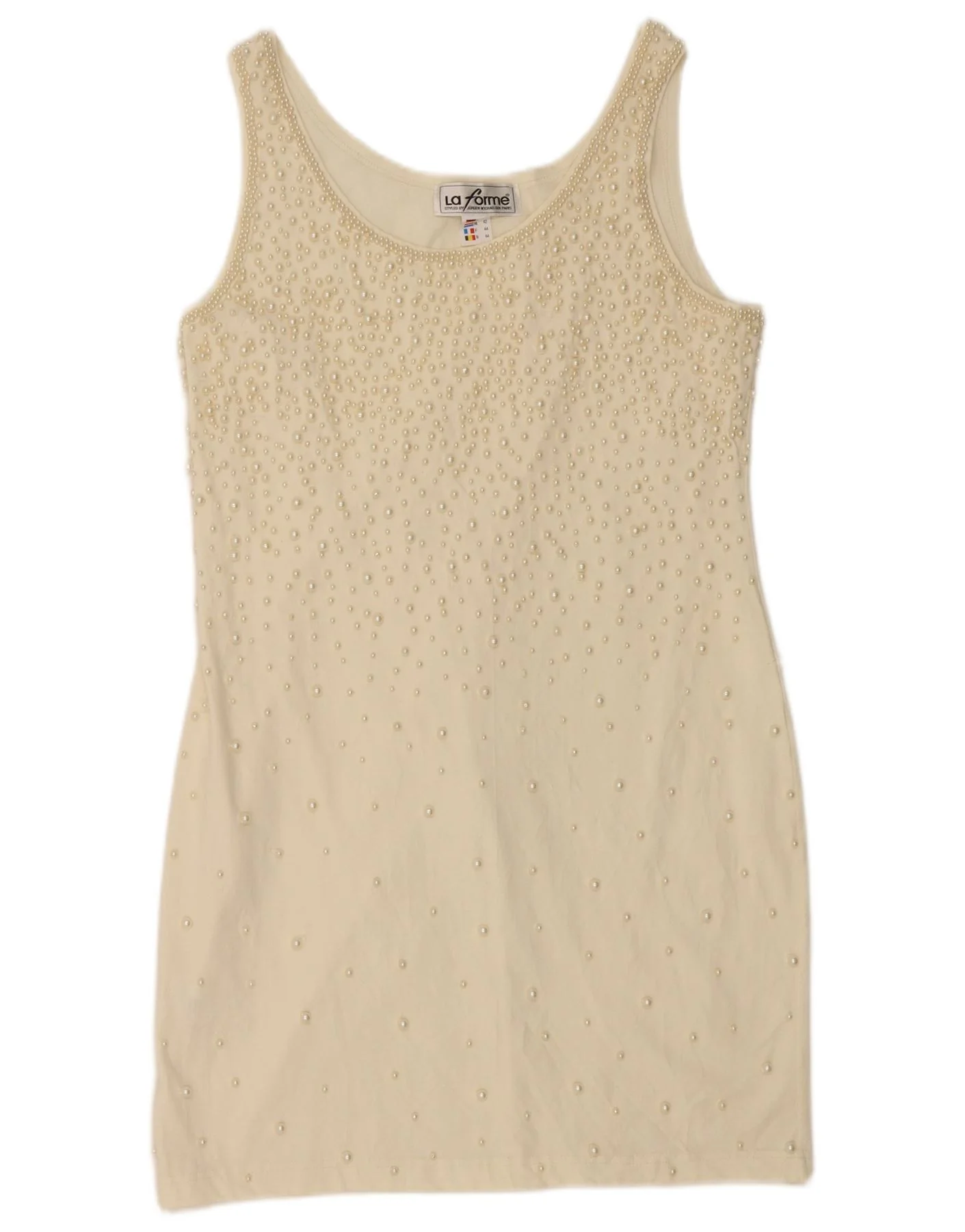 Vintage Womens Sleeveless Sheath Dress EU 42 Large Beige Cotton