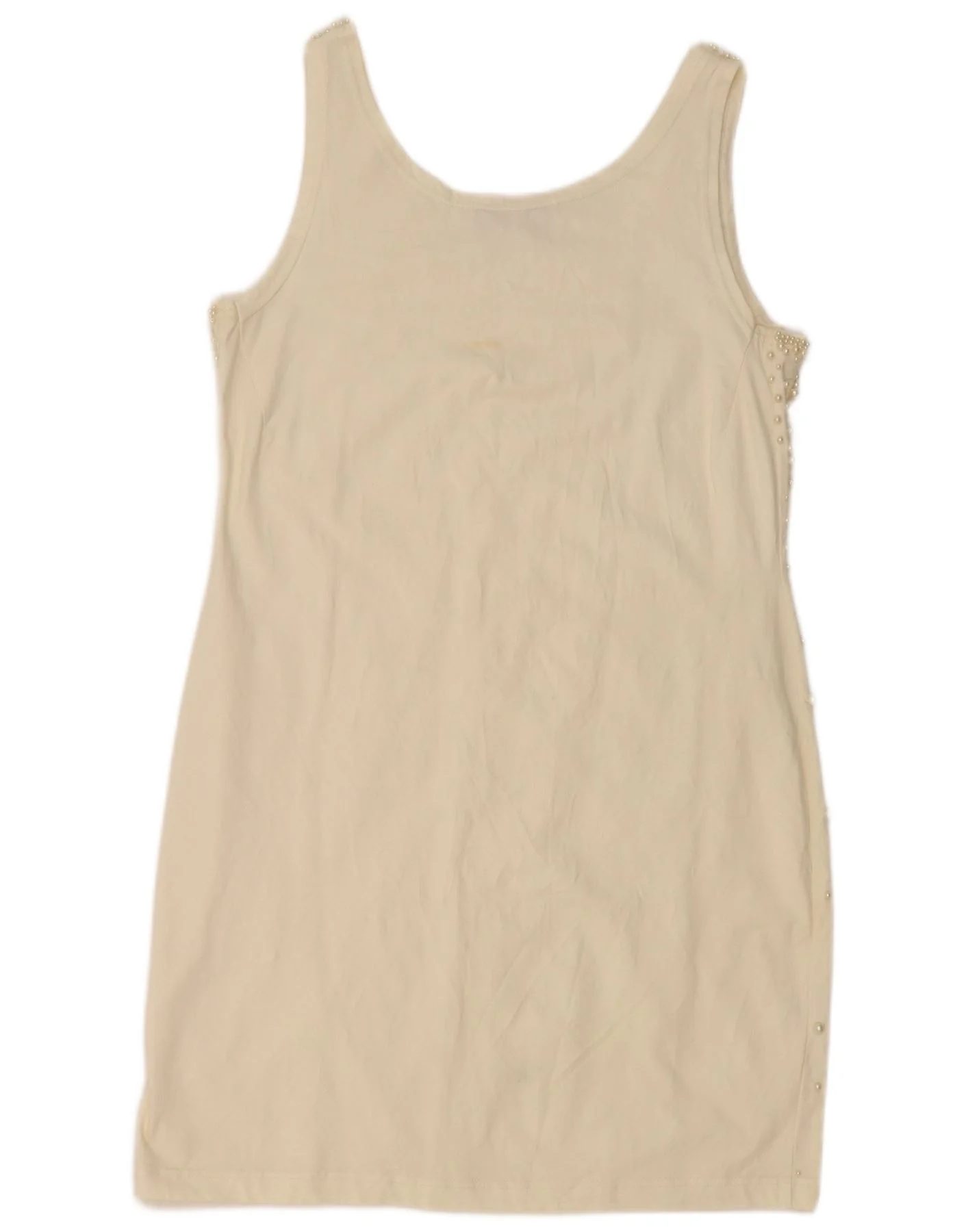 Vintage Womens Sleeveless Sheath Dress EU 42 Large Beige Cotton - Image 2