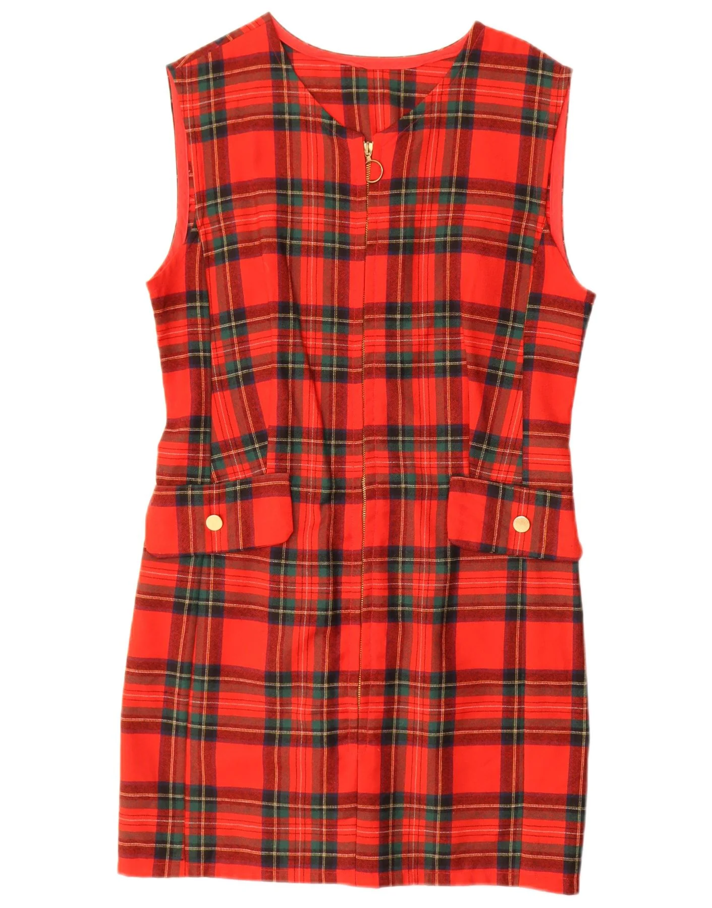 Vintage Womens Sleeveless Sheath Dress UK 14 Medium Red Check