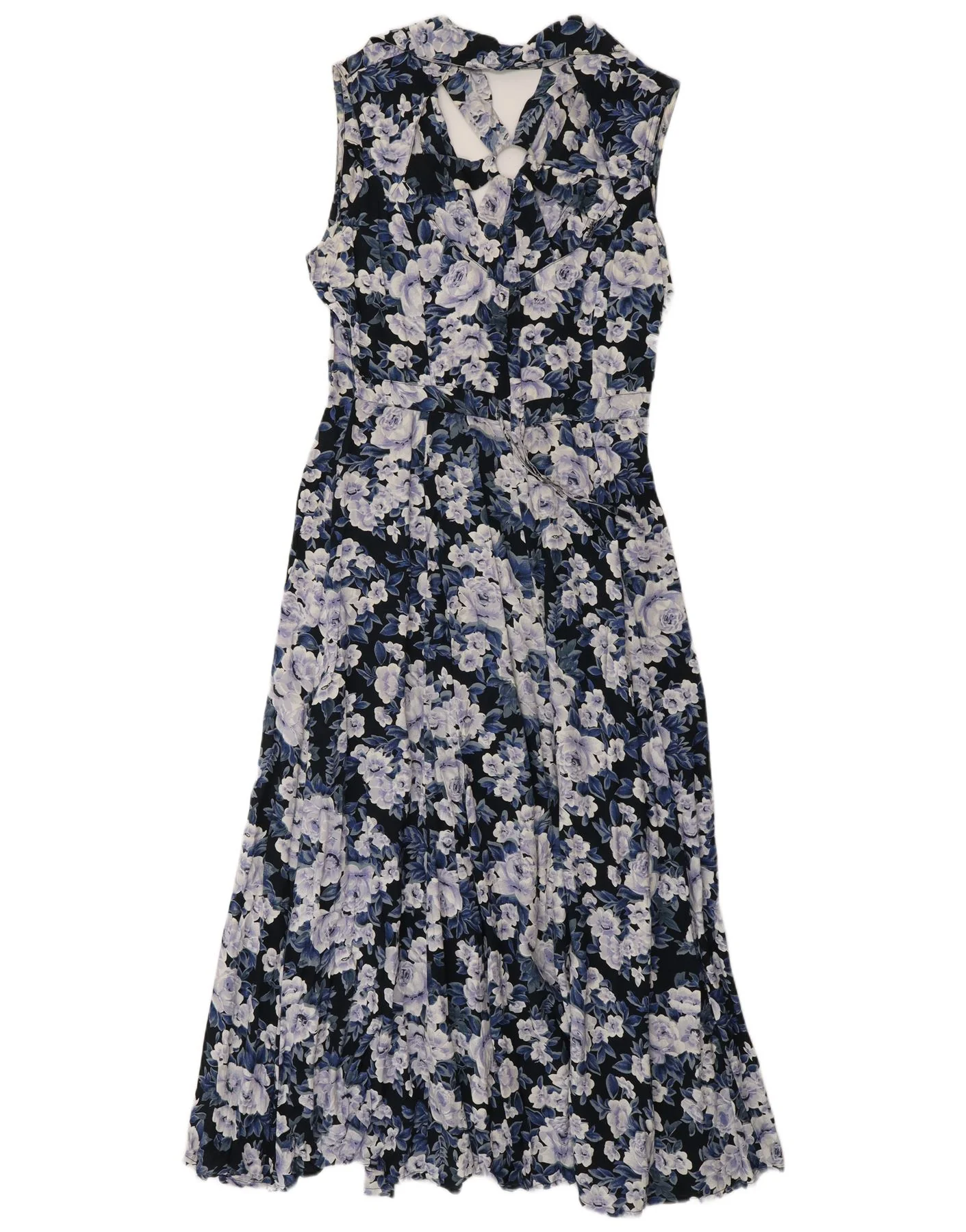 Vintage Womens Sleeveless Shirt Dress UK 12 Medium Blue Floral - Image 2