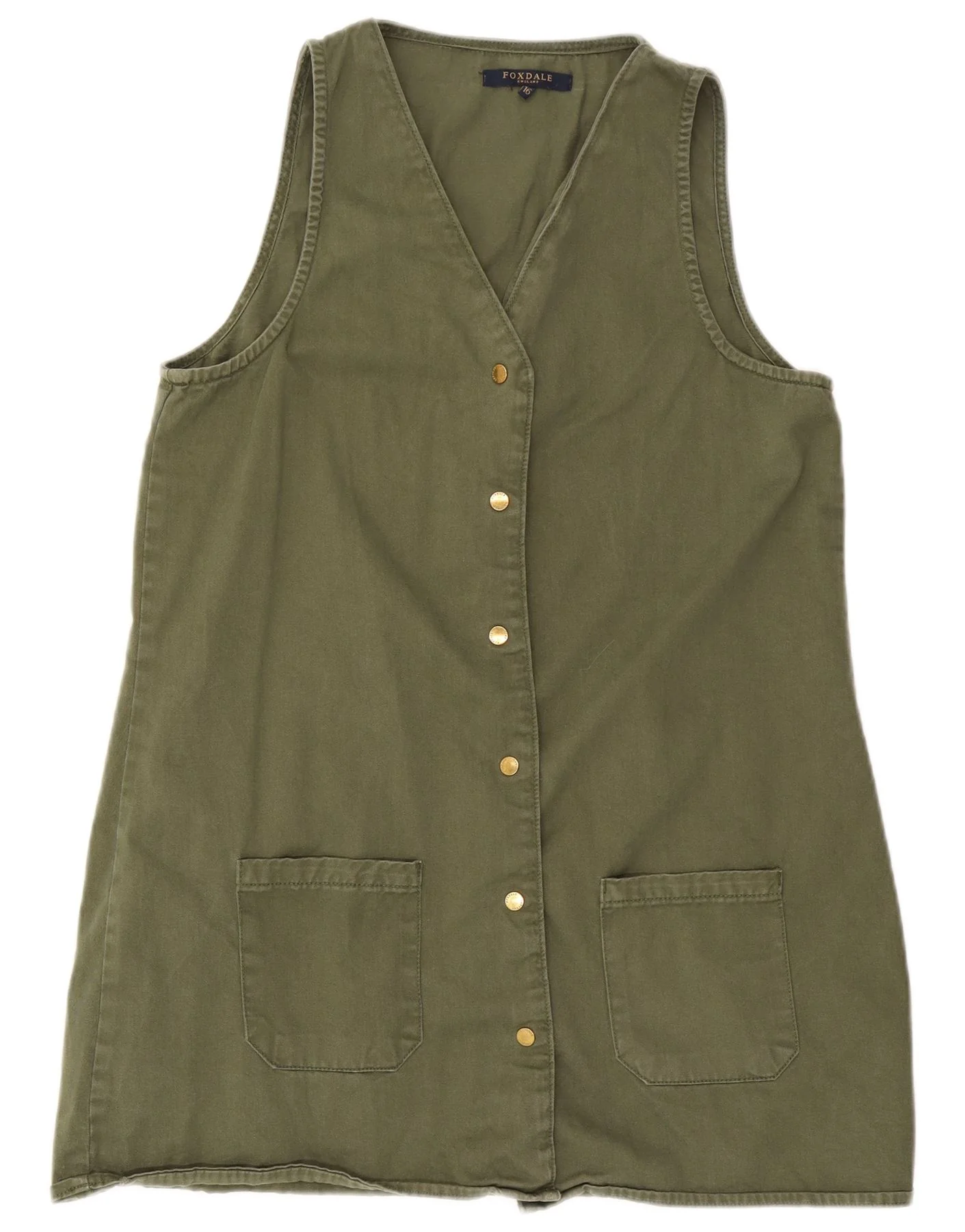 Vintage Womens Sleeveless Shirt Dress UK 16 Large Khaki Cotton