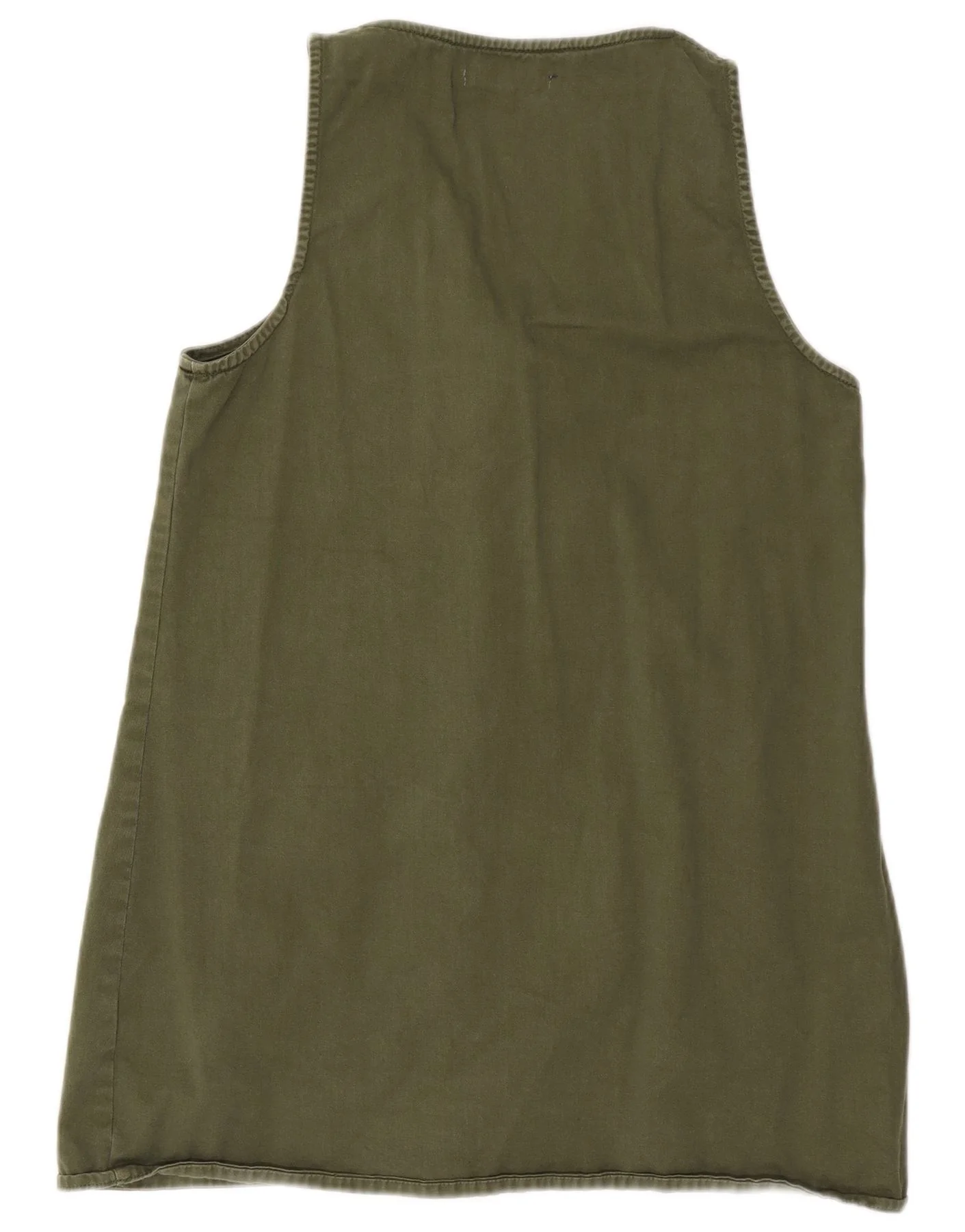 Vintage Womens Sleeveless Shirt Dress UK 16 Large Khaki Cotton - Image 2