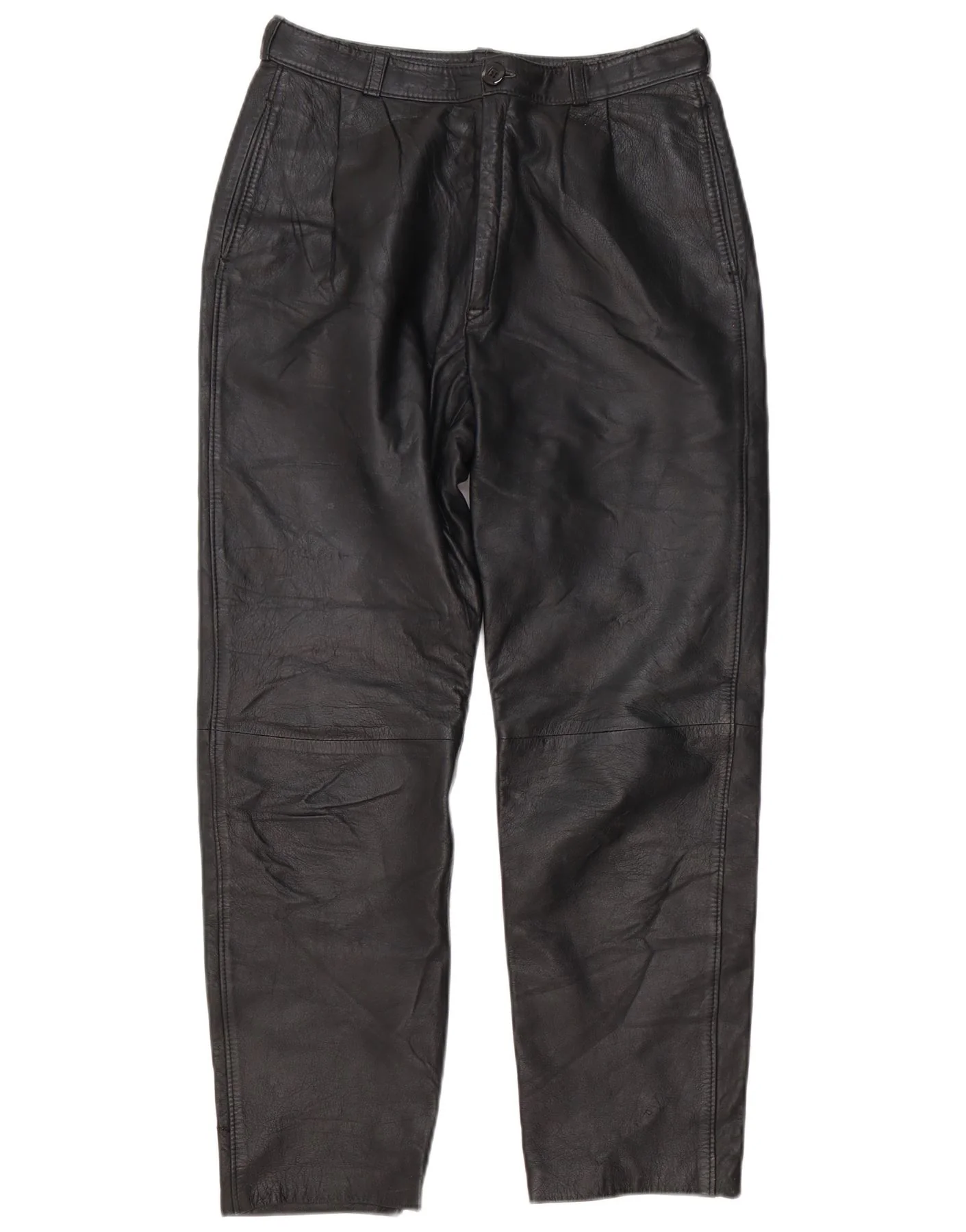 Vintage Womens Straight Faux Leather Trousers W30 L29 Black