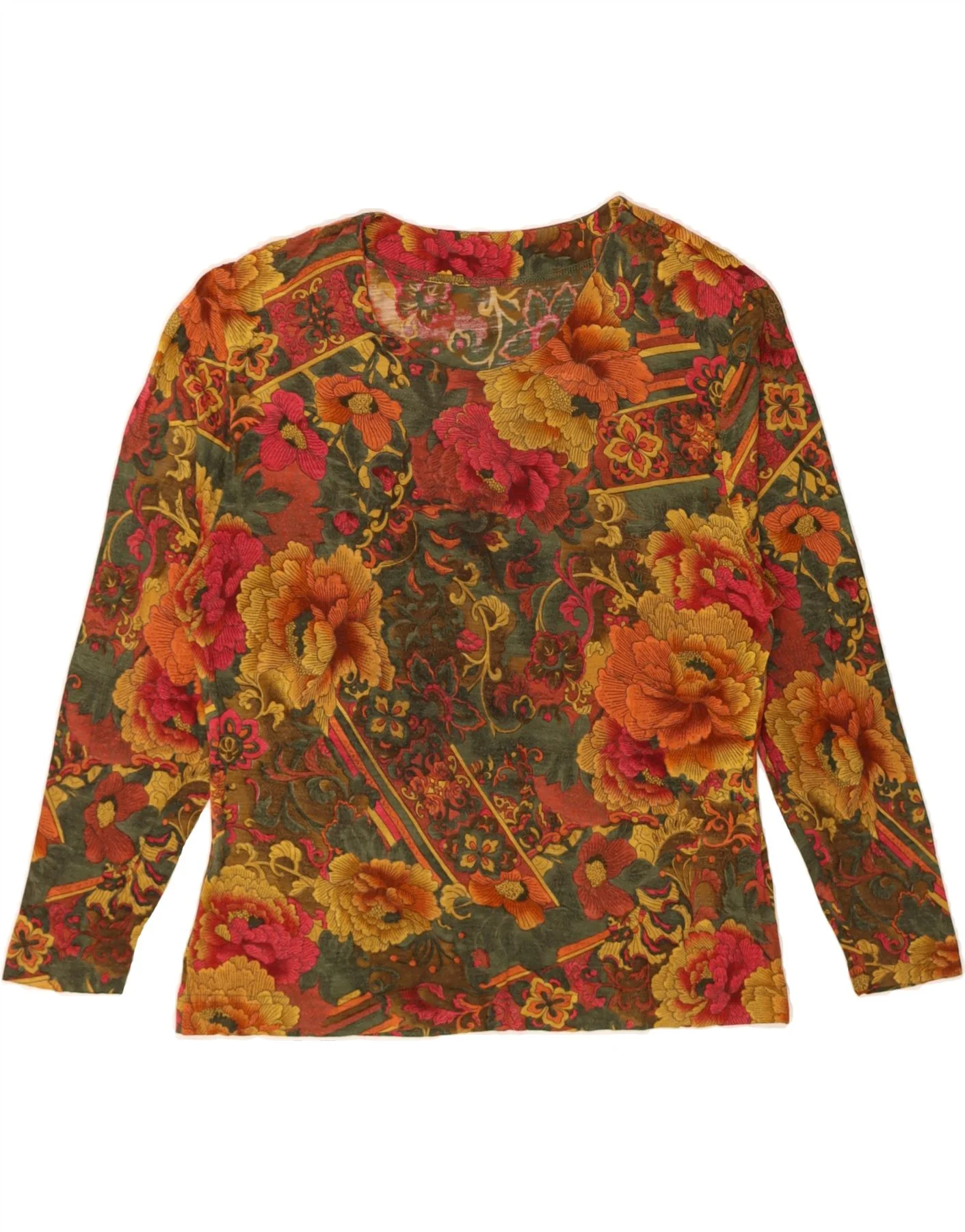 VINTAGE Womens Top Long Sleeve UK 12 Medium Multicoloured