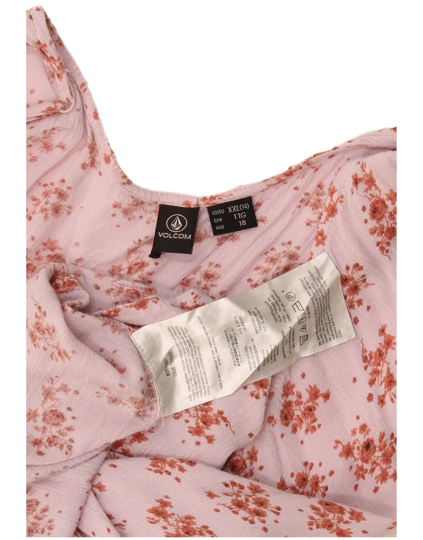 Volcom Womens Halter Top UK 20 2XL Pink Floral Viscose - Image 3