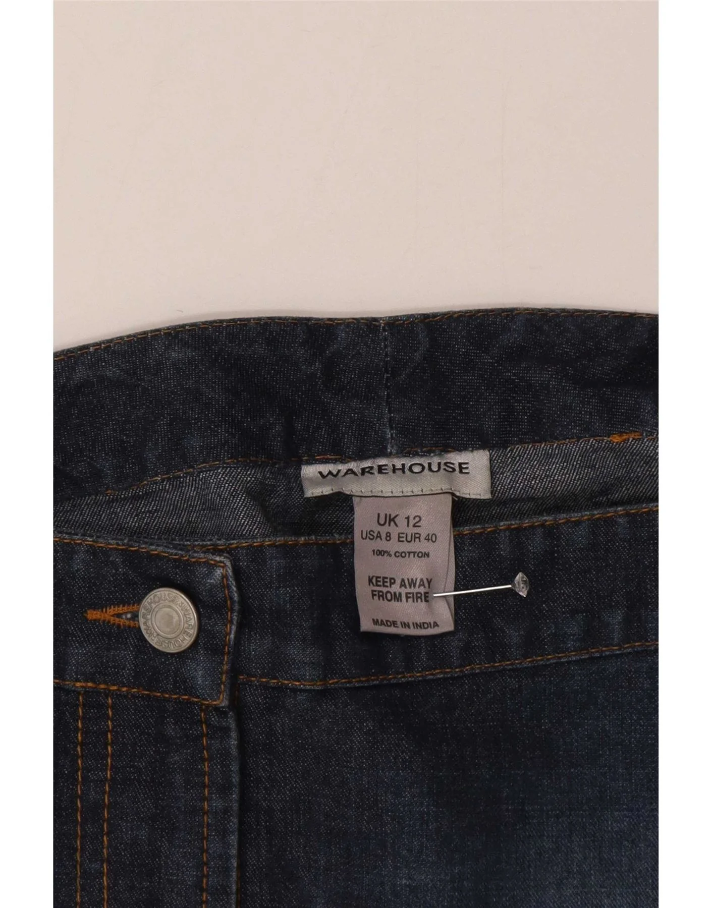 Warehouse Womens Denim Skirt UK 12 Medium W30 Blue Floral Cotton - Image 4