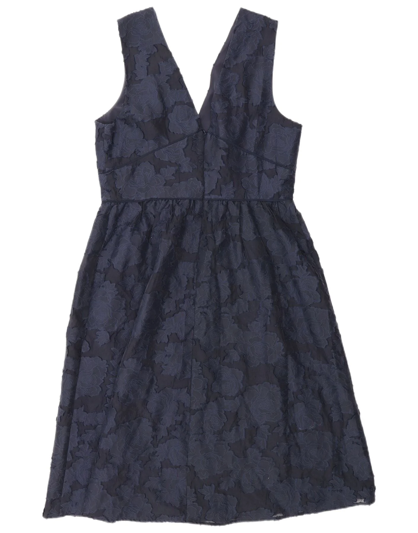 Warehouse Womens Empire Dress UK 14 Large Navy Blue Floral Cotton - Image 2