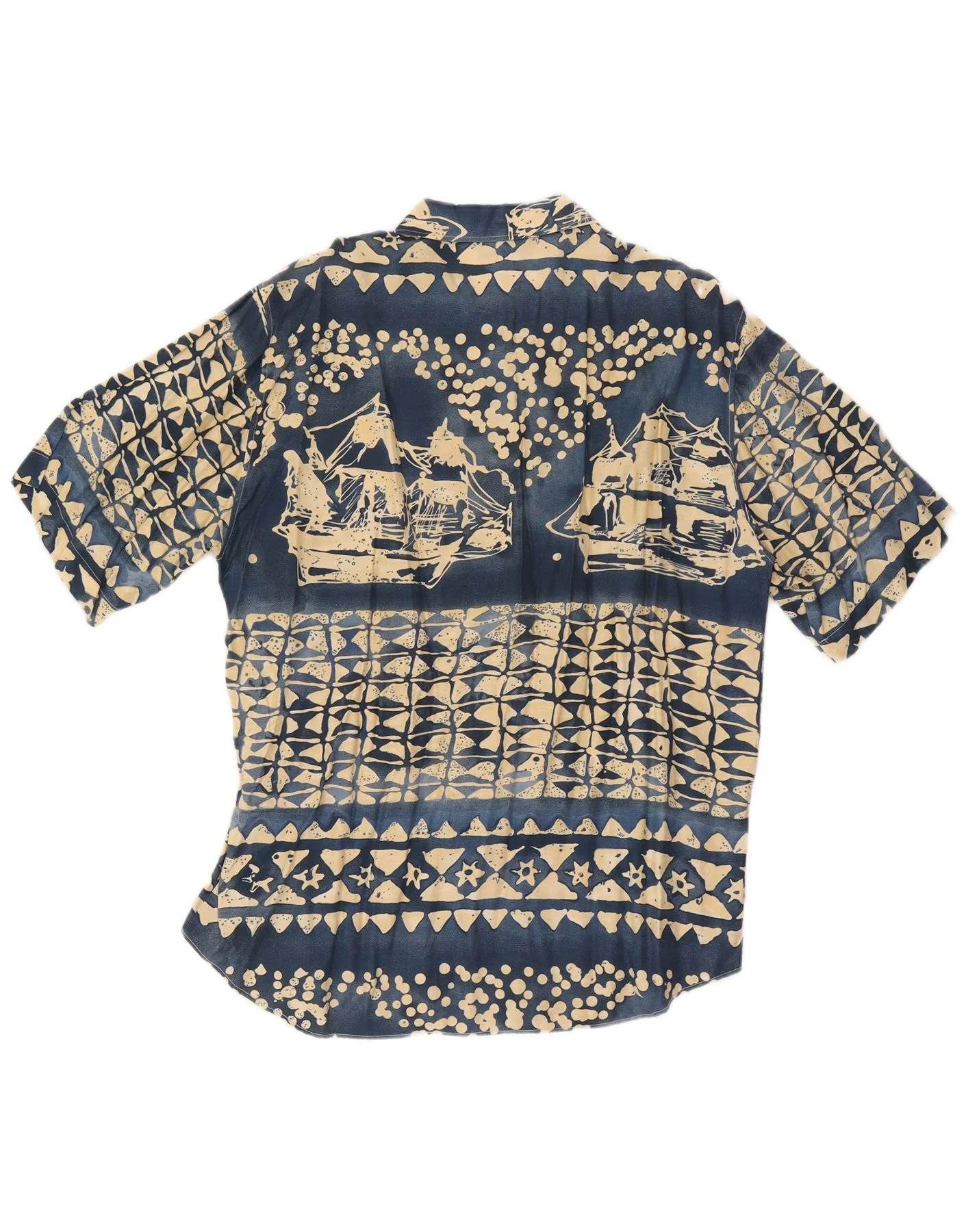 Webb&Scott Mens Abstract Pattern Short Sleeve Shirt Large Navy Blue Viscose - Image 2