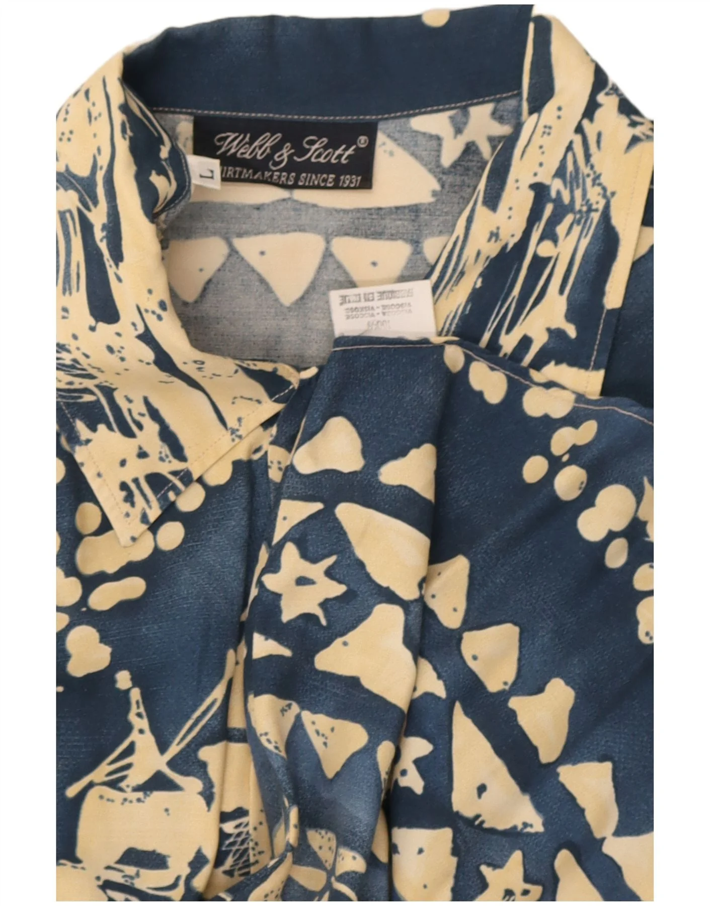 Webb&Scott Mens Abstract Pattern Short Sleeve Shirt Large Navy Blue Viscose - Image 3