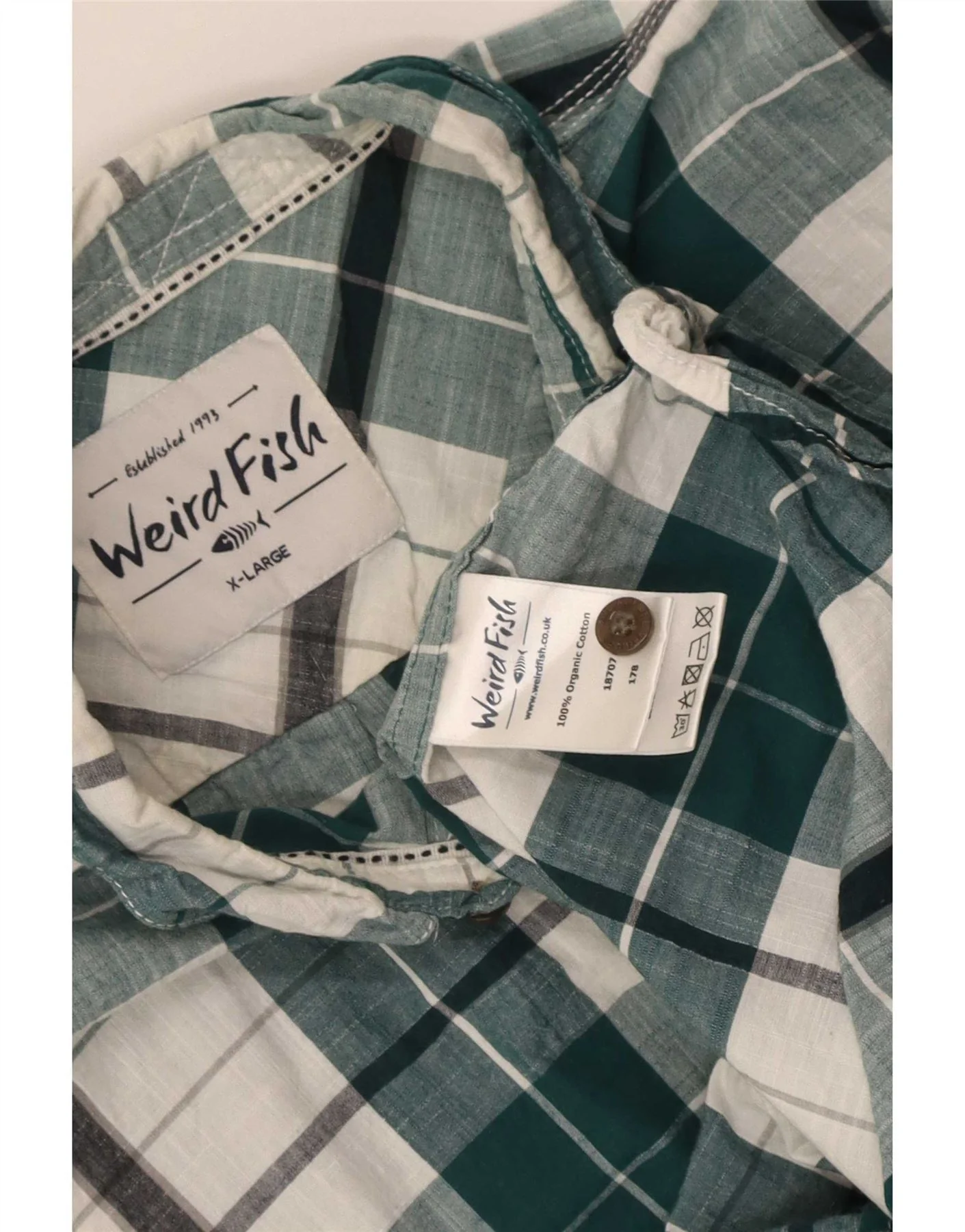 Weird Fish Mens Shirt XL Green Check Cotton - Image 3