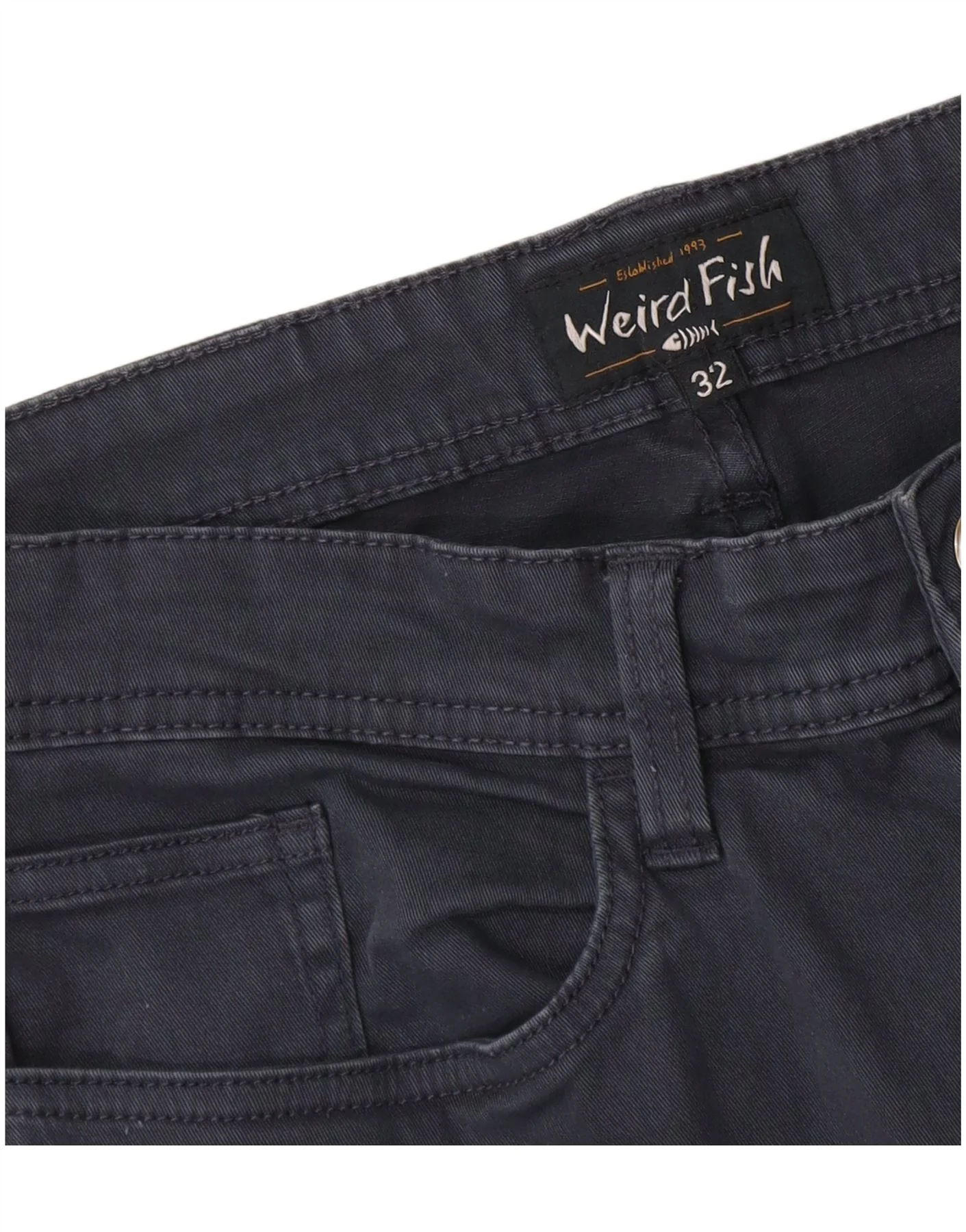 Weird Fish Mens Slim Casual Trousers W32 L31 Navy Blue - Image 3