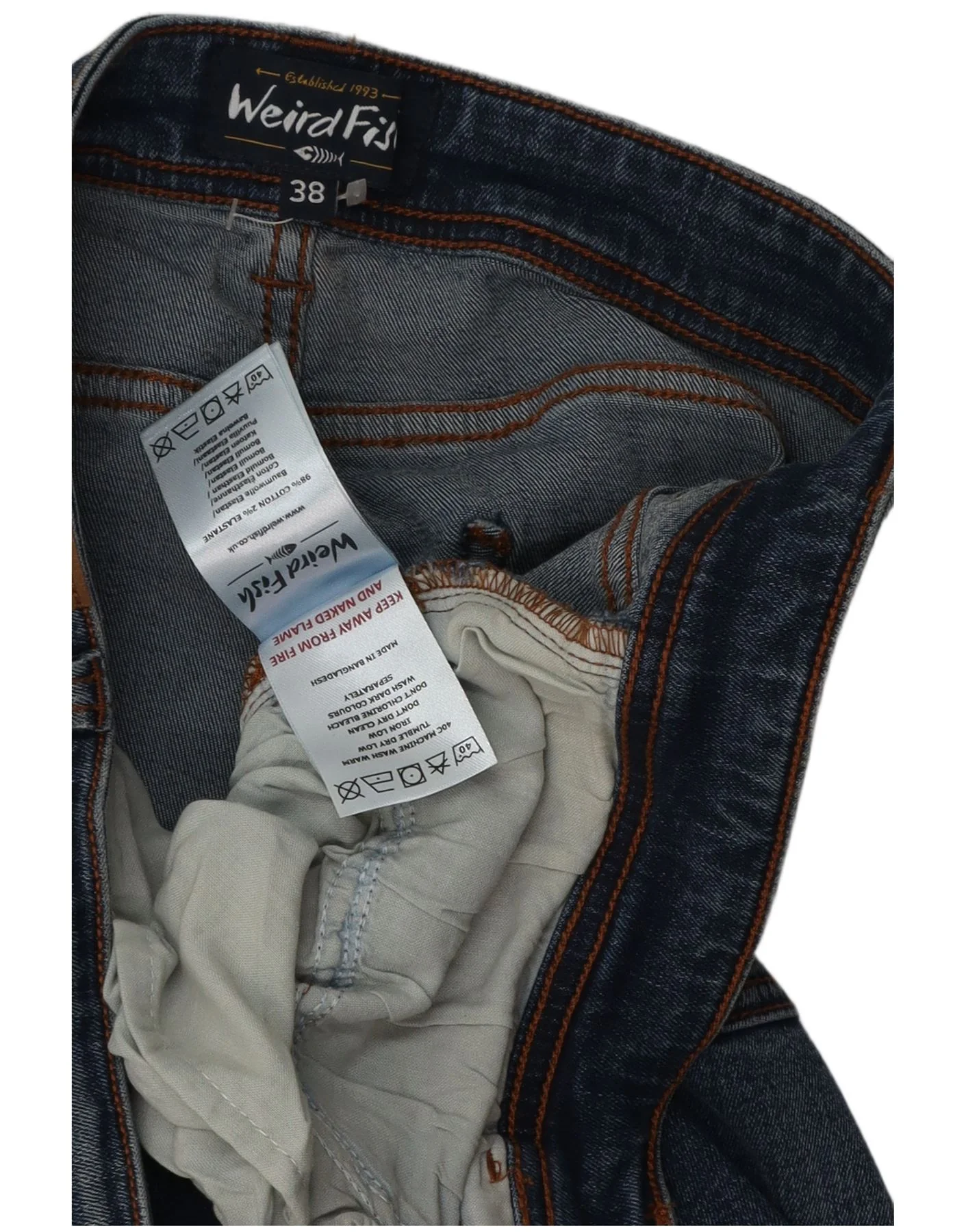 Weird Fish Mens Straight Jeans W38 L32 Blue Cotton - Image 3