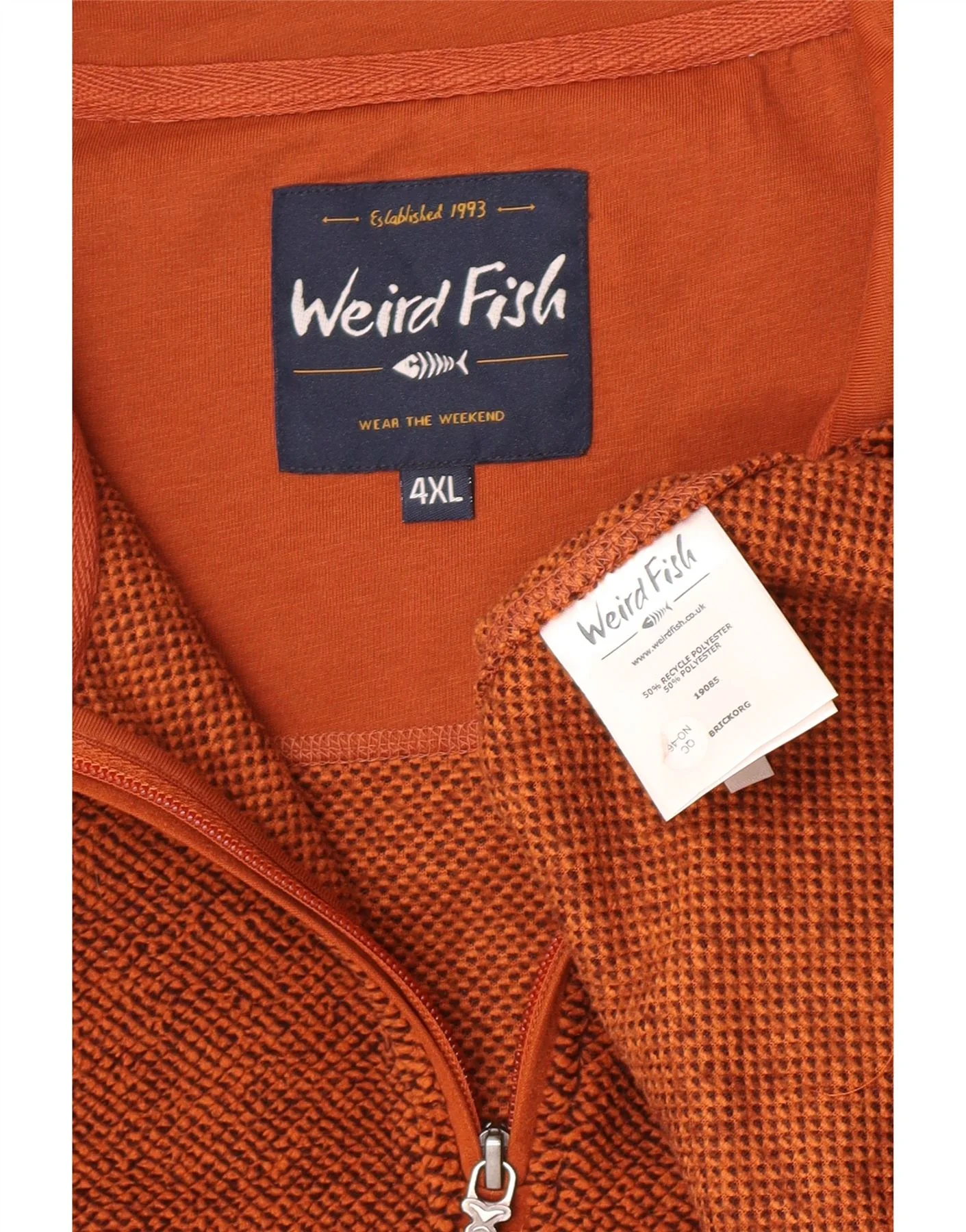 Weird Fish Mens Zip Neck Fleece Jumper 4XL Brown Polyester - Image 3