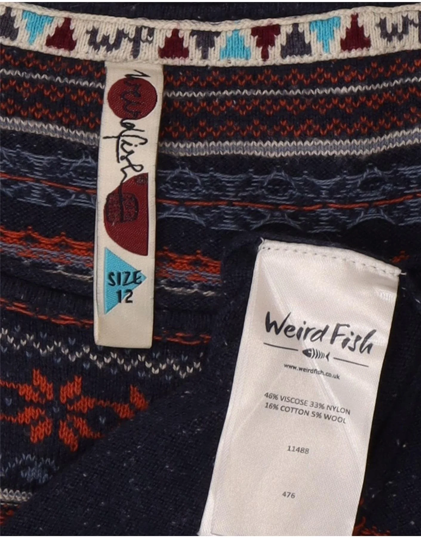 Weird Fish Womens Jumper Dress UK 12 Medium Blue Fair Isle Viscose - Image 3