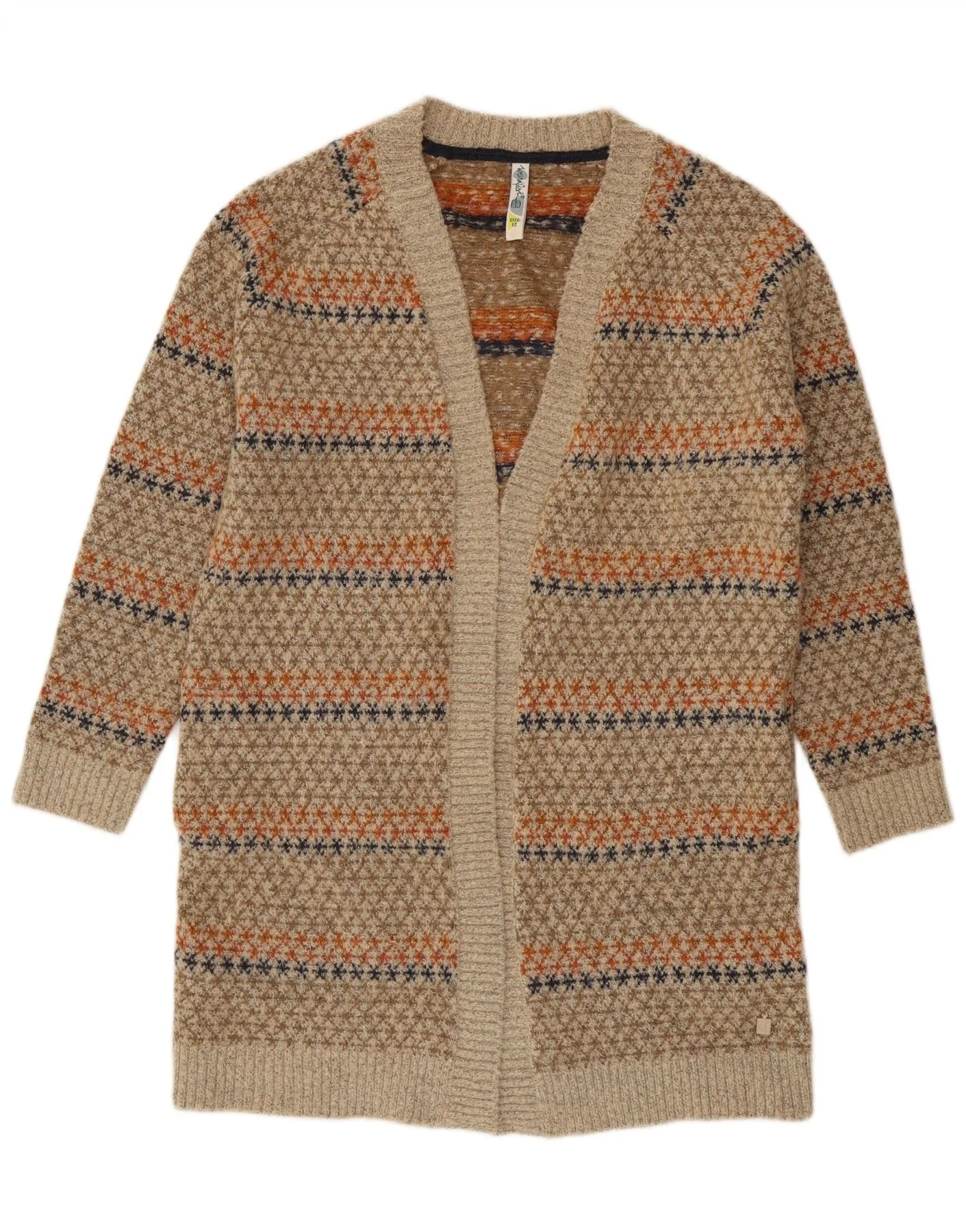 Weird Fish Womens Longline Cardigan Sweater UK 12 Medium Beige Geometric