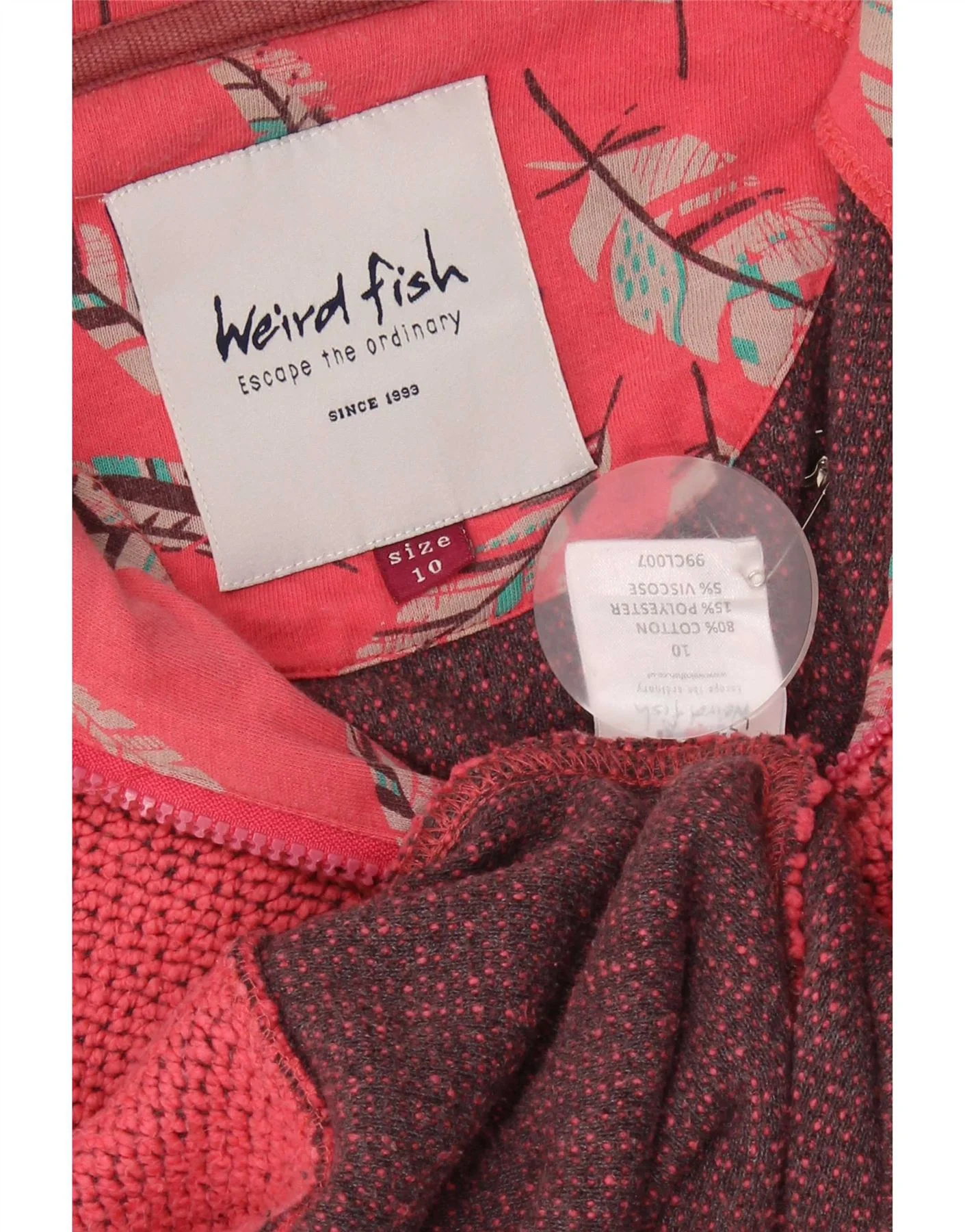 Weird Fish Womens Zip Hoodie Sweater UK 10 Small Pink Cotton - Image 3