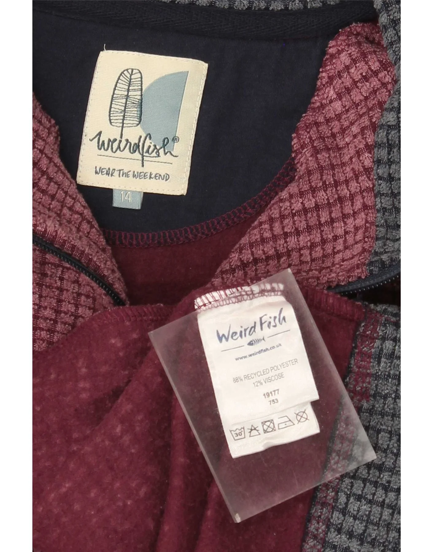 Weird Fish Womens Zip Neck Fleece Jumper UK 14 Large Burgundy Polyester - Image 3