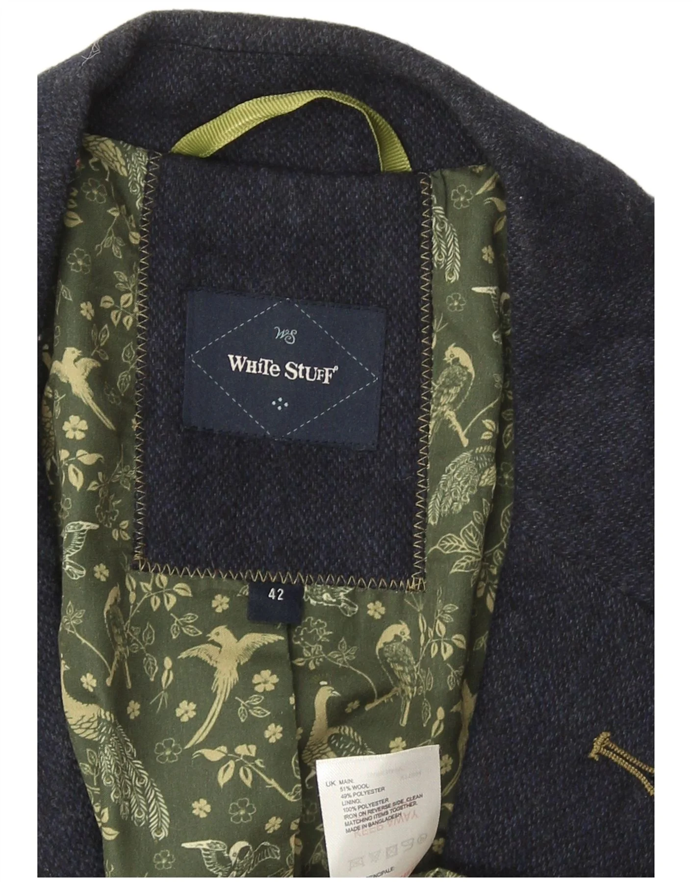 White Stuff Mens 2 Button Blazer Jacket UK 42 XL Navy Blue Wool - Image 3