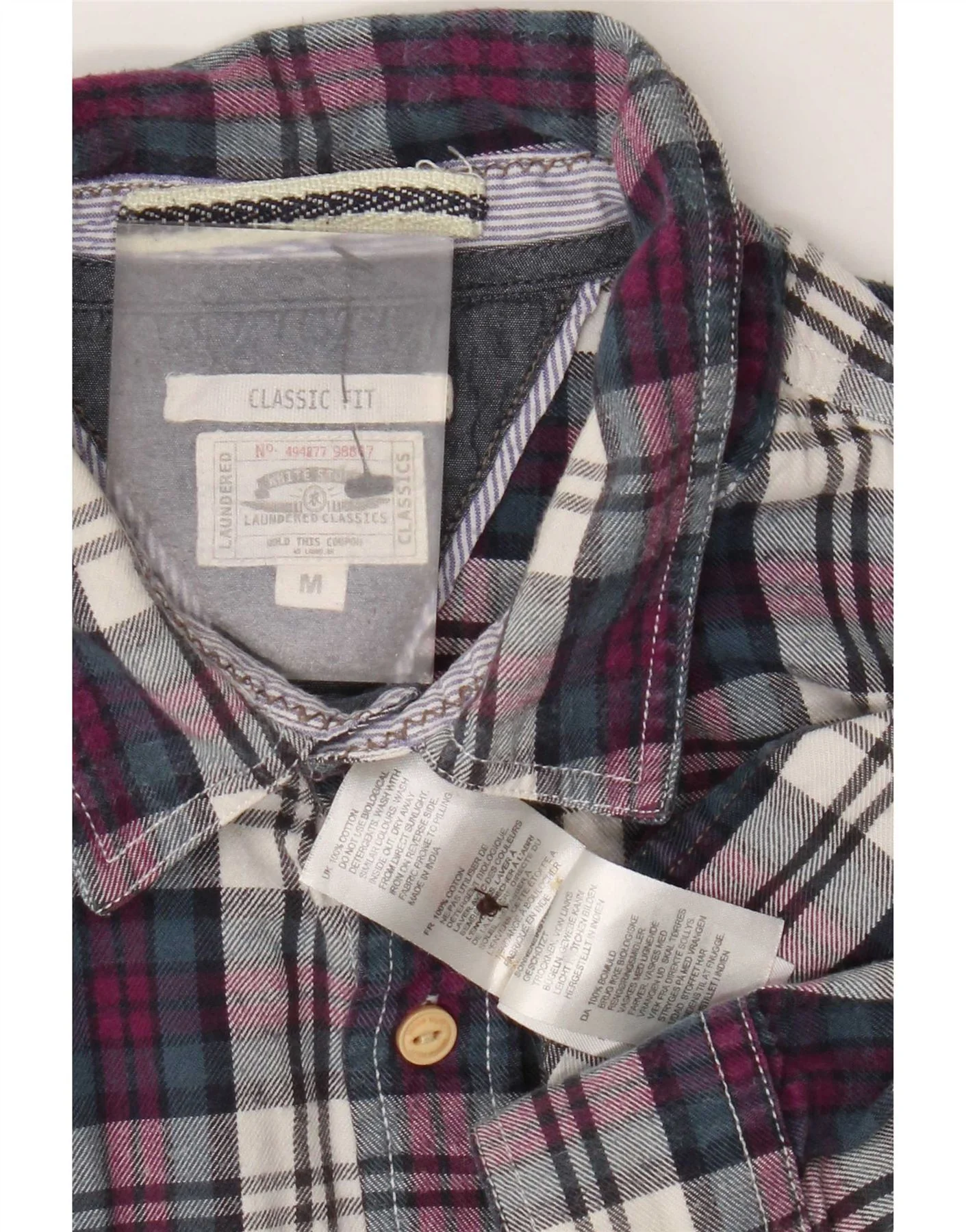White Stuff Mens Classic Fit Flannel Shirt Medium Purple Check Cotton - Image 3