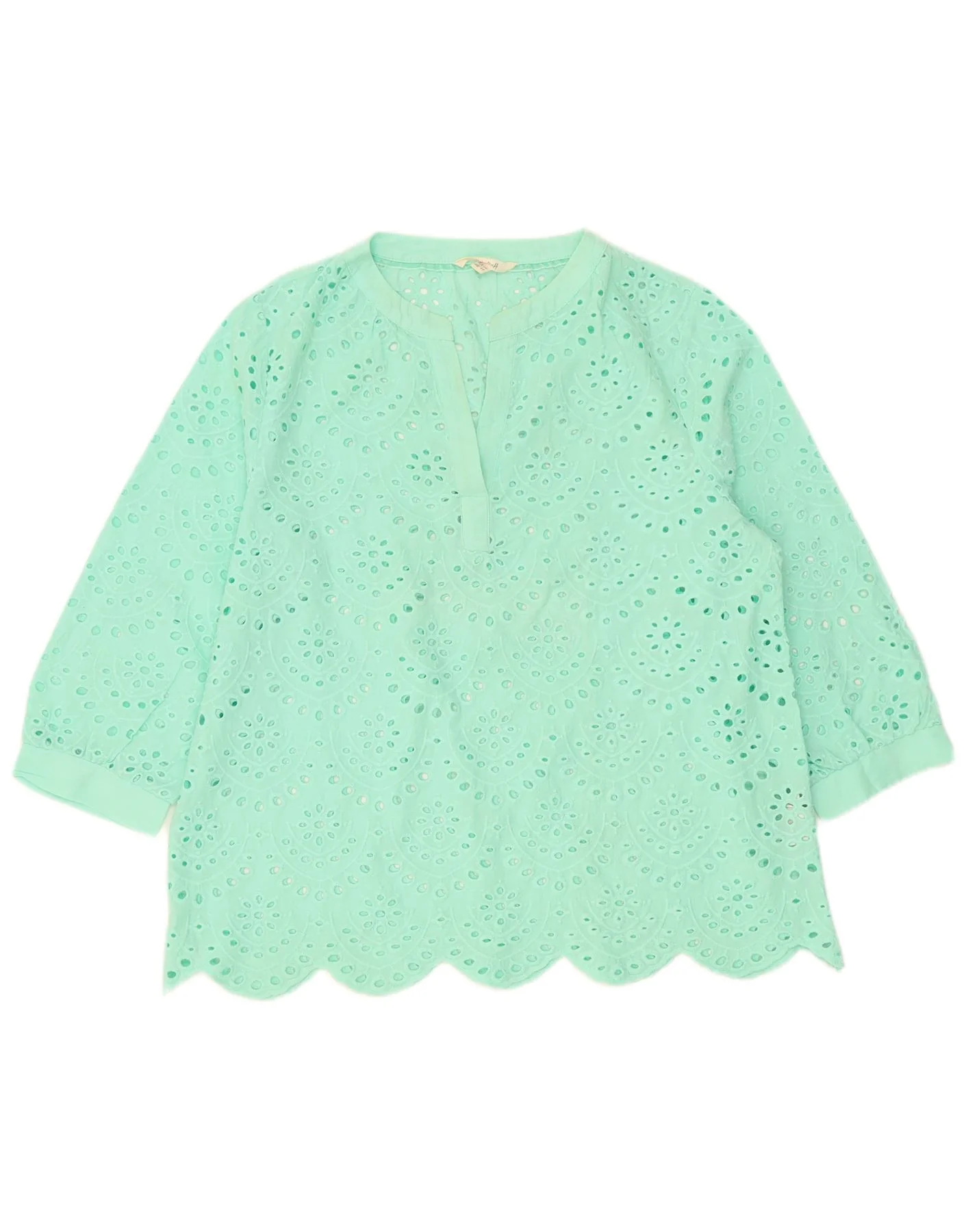 White Stuff Womens 3/4 Sleeve Blouse Top UK 16 Large Green Cotton