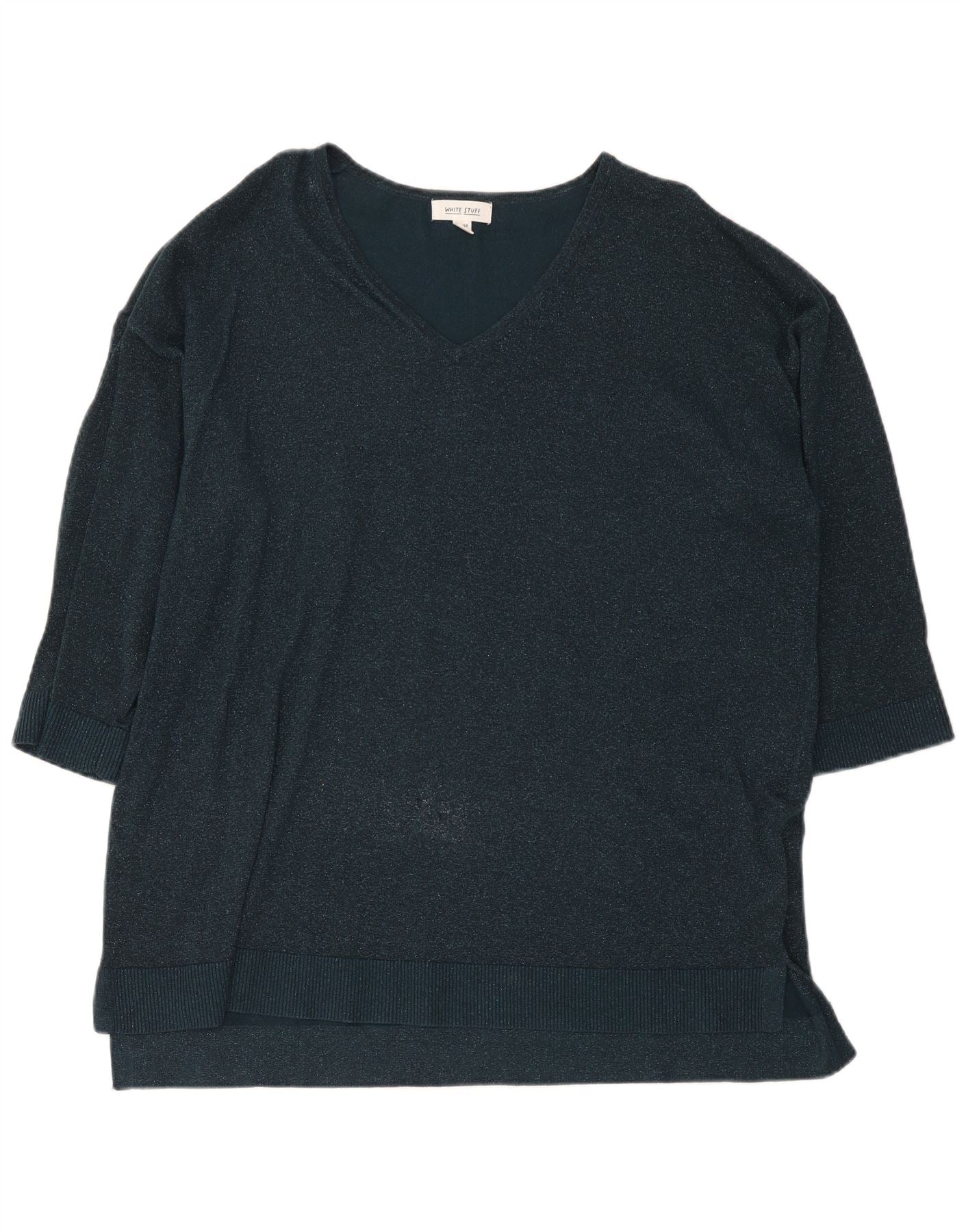 White Stuff Womens 3/4 Sleeve V-Neck Jumper Sweater UK 20 2XL Green Flecked