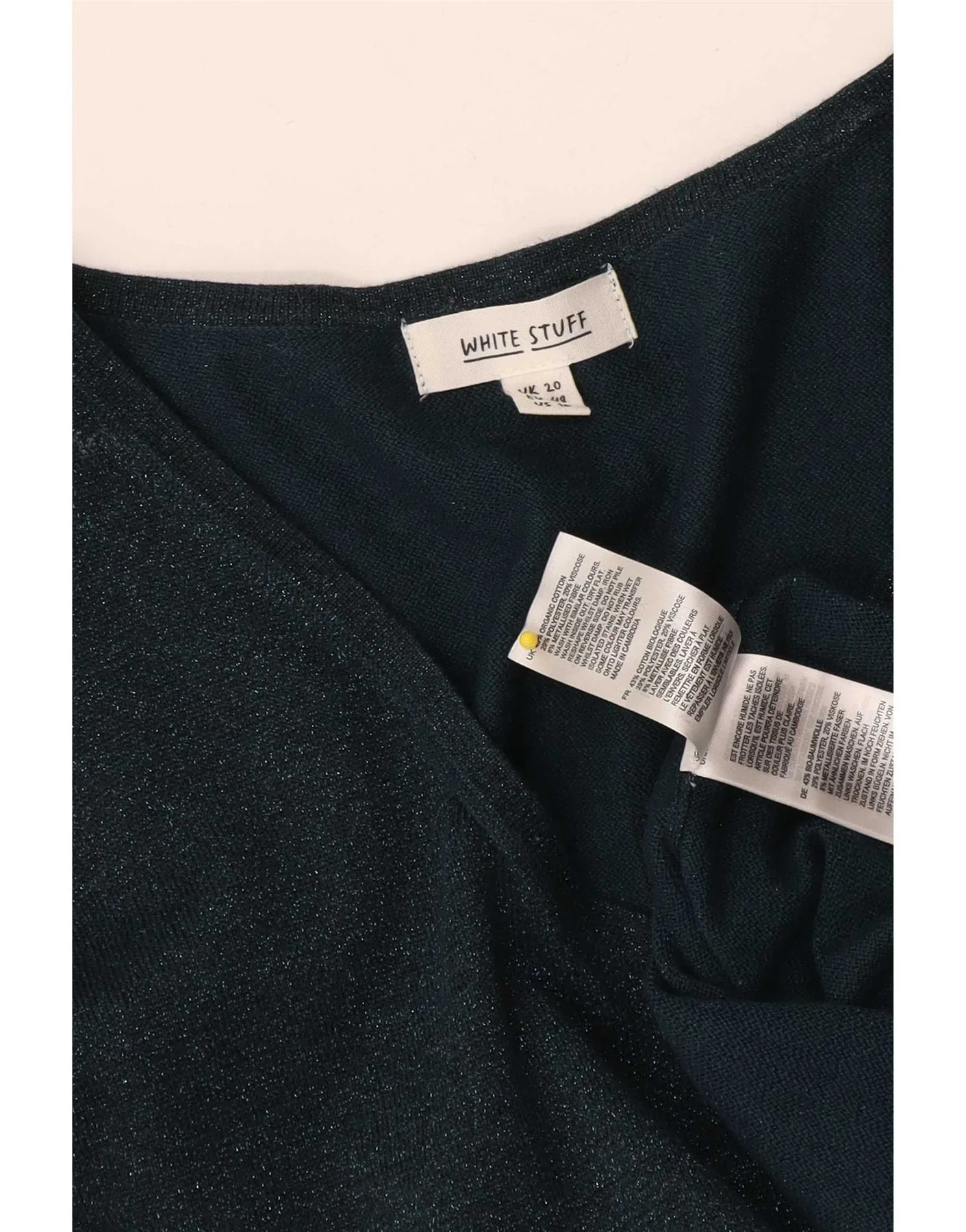 White Stuff Womens 3/4 Sleeve V-Neck Jumper Sweater UK 20 2XL Green Flecked - Image 3
