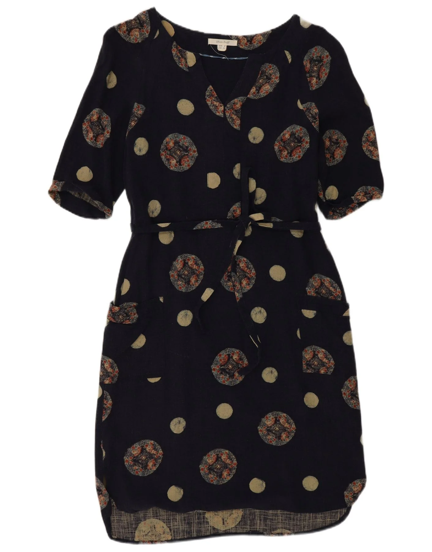 White Stuff Womens Sheath Dress UK 8 Small Navy Blue Polka Dot Cotton