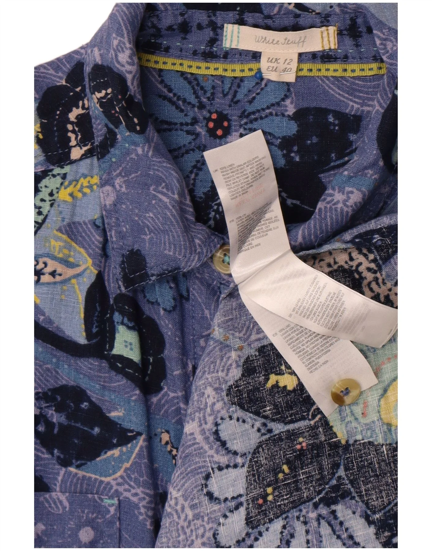 White Stuff Womens Shirt Dress UK 12 Medium Blue Floral Linen - Image 3