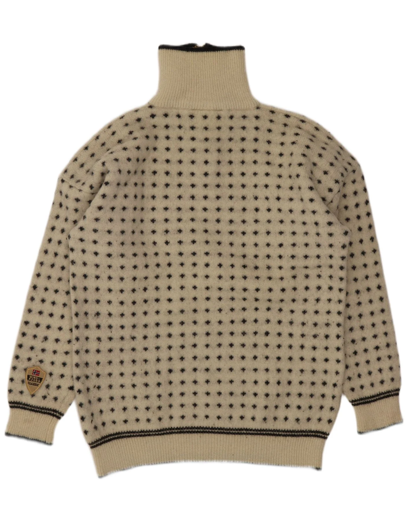 Windfjord Mens Zip Neck Jumper Sweater XL Beige Geometric New Wool - Image 2