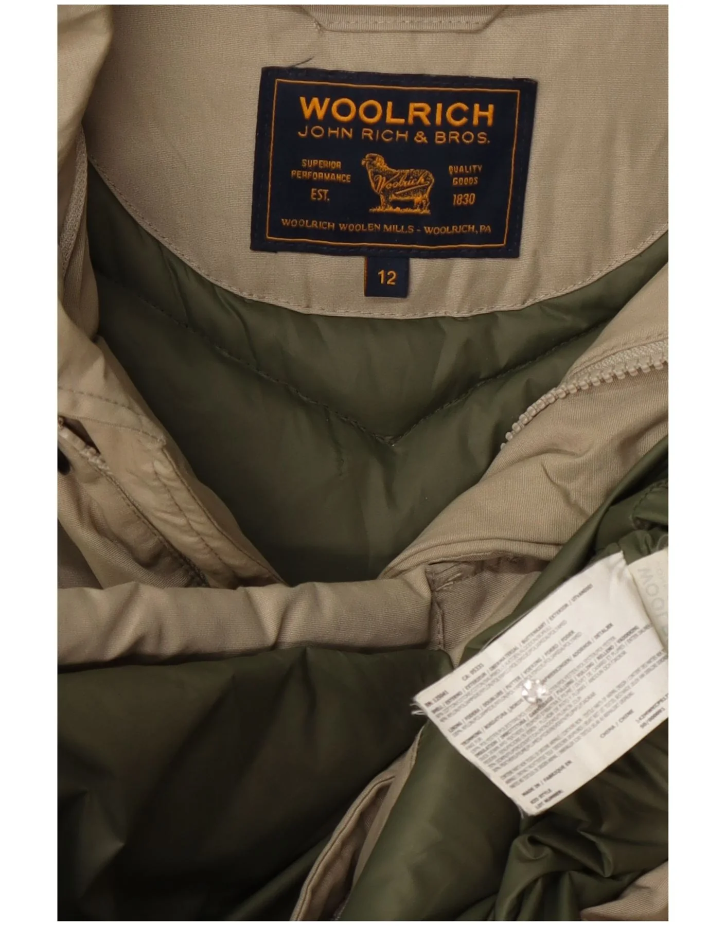 Woolrich Boys Hooded Padded Jacket 11-12 Years Beige Cotton - Image 4
