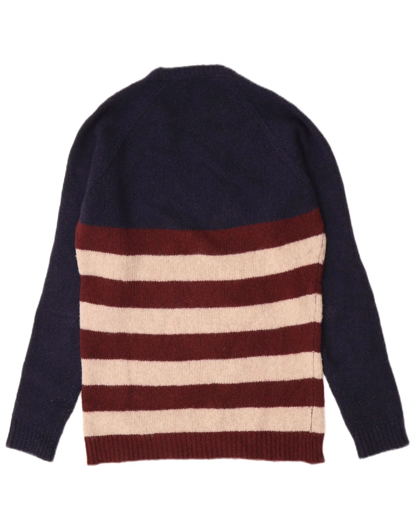 Woolrich Mens Crew Neck Jumper Sweater Medium Navy Blue Striped Wool - Image 2