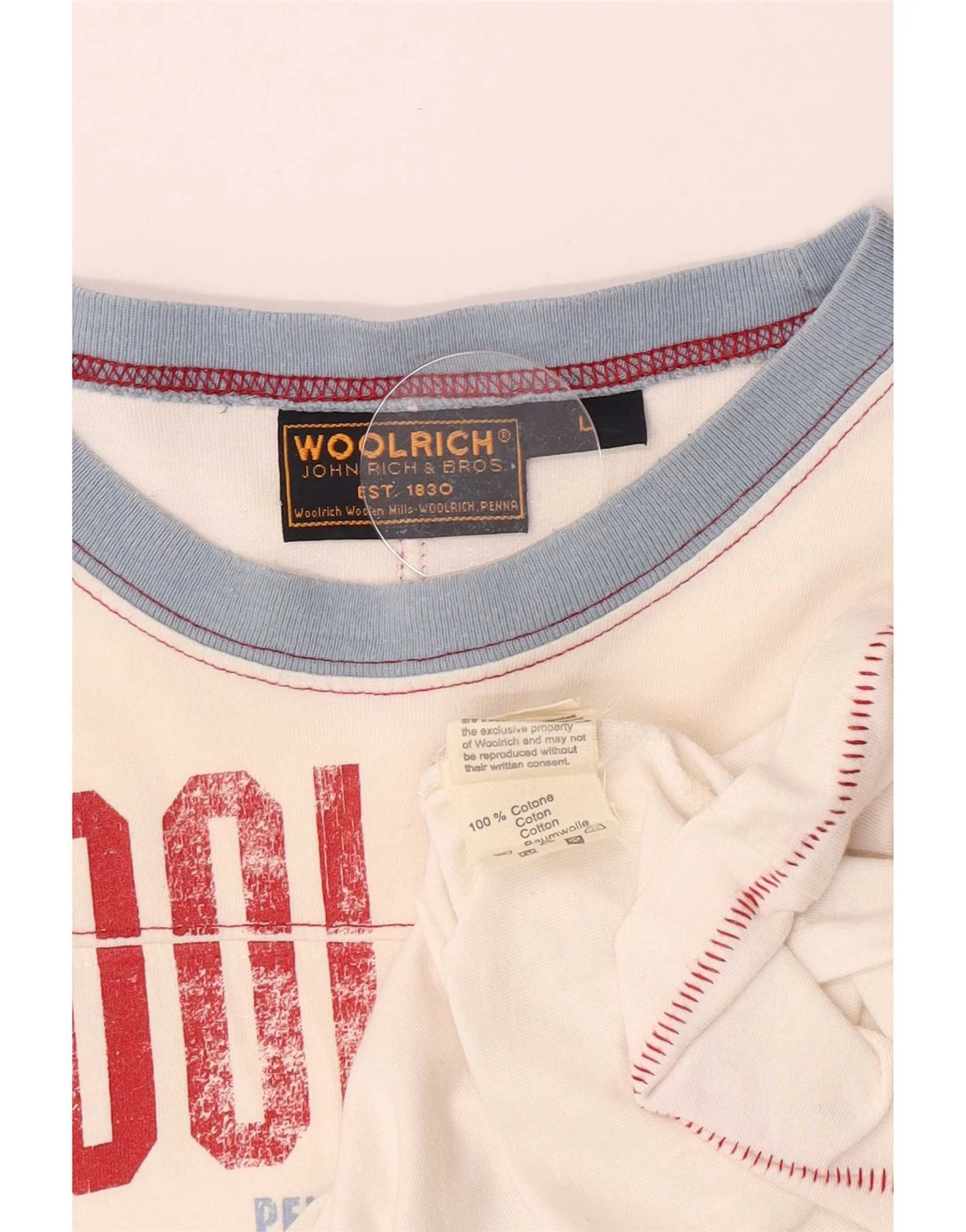 Woolrich Mens Graphic Top Long Sleeve Large White Cotton - Image 6
