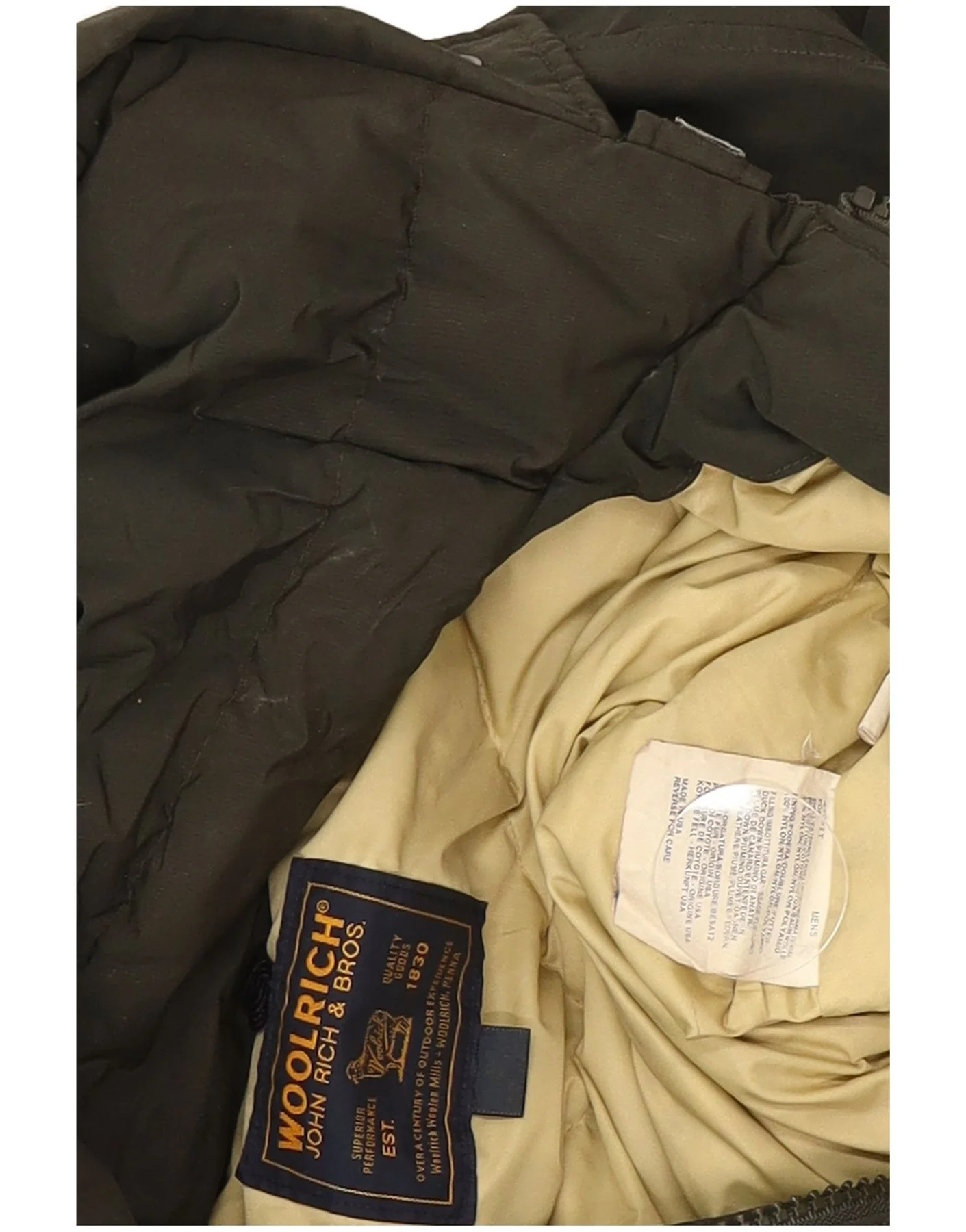 Woolrich Mens Hooded Padded Jacket UK 40 Large Khaki Cotton - Image 3