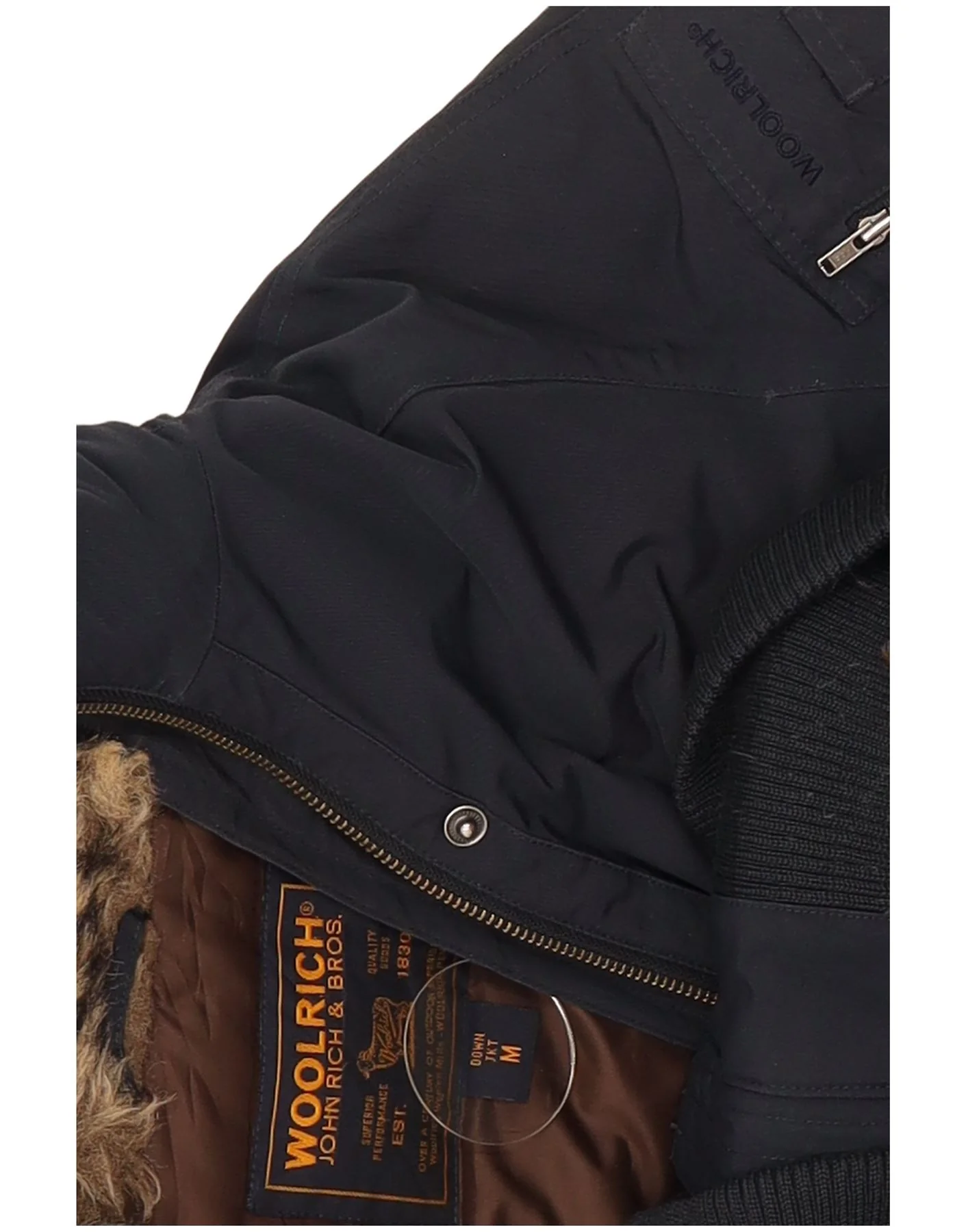 Woolrich Womens Hooded Padded Jacket UK 12 Medium Navy Blue Cotton - Image 4