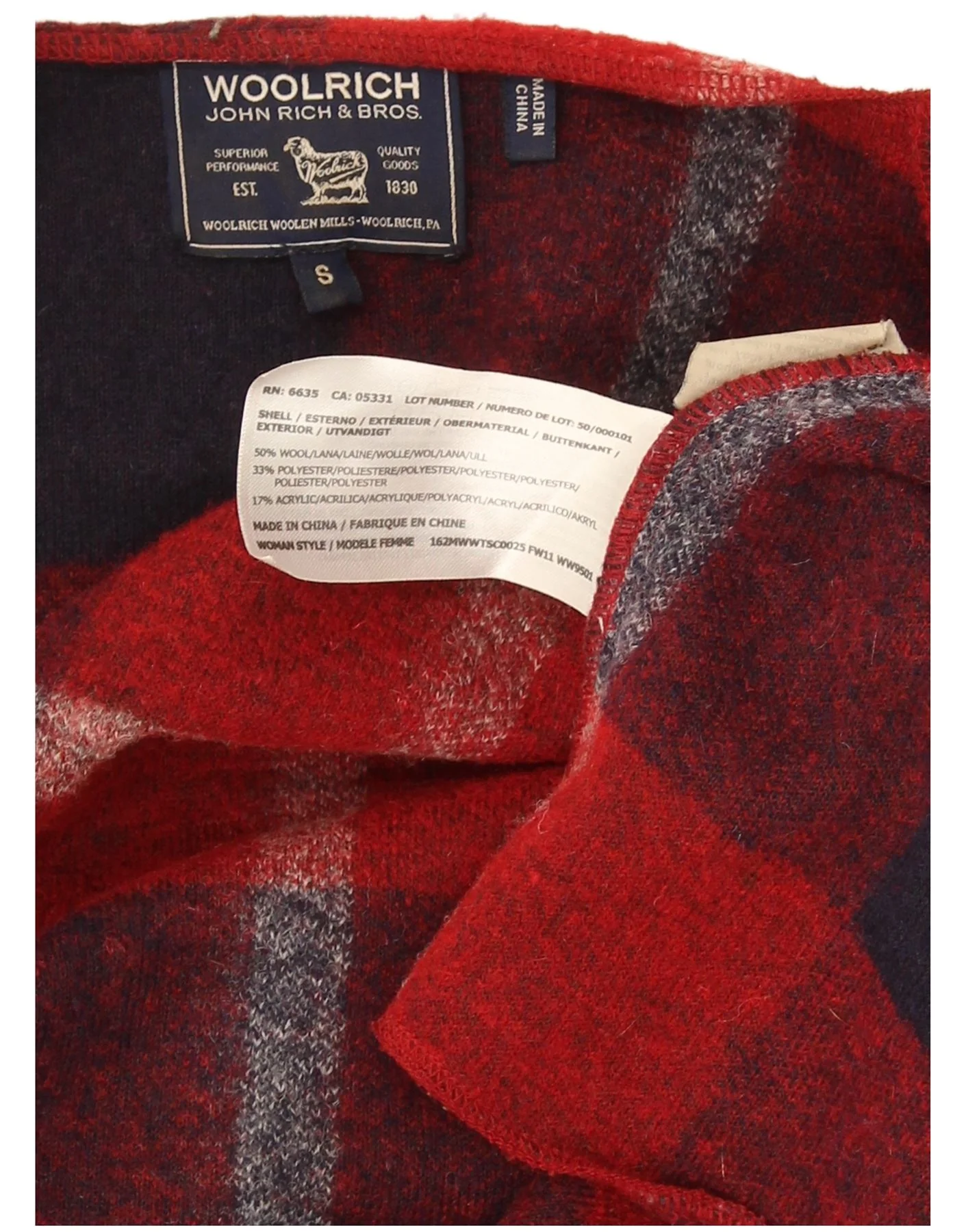 Woolrich Womens Longline Cardigan Sweater UK 10 Small Red Plaid Wool - Image 3
