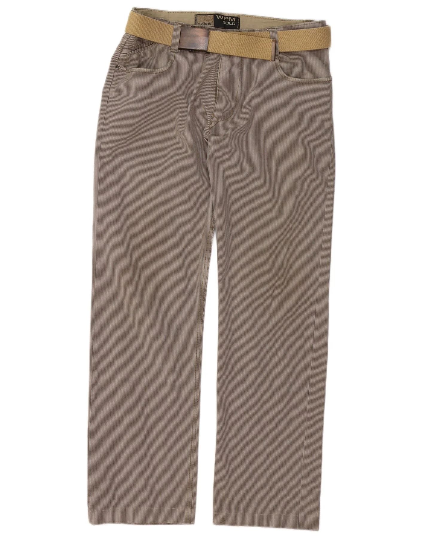 WPM Mens Straight Casual Trousers W34 L29 Grey Pinstripe Cotton