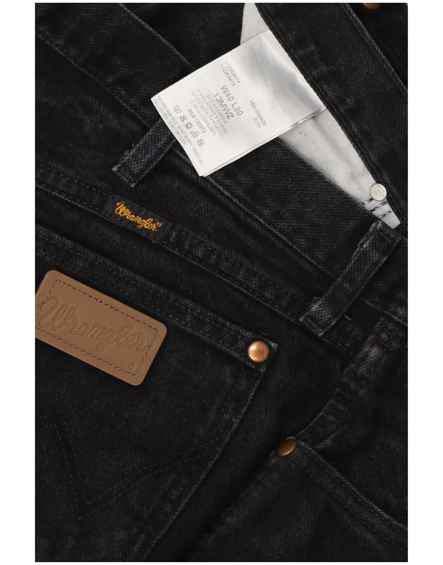 Wrangler Mens 13MWZ Straight Jeans W40 L30 Black Cotton - Image 3