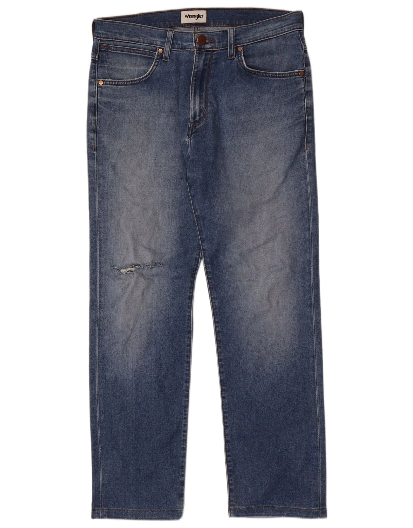Wrangler Mens Distressed Straight Jeans W32 L30 Blue