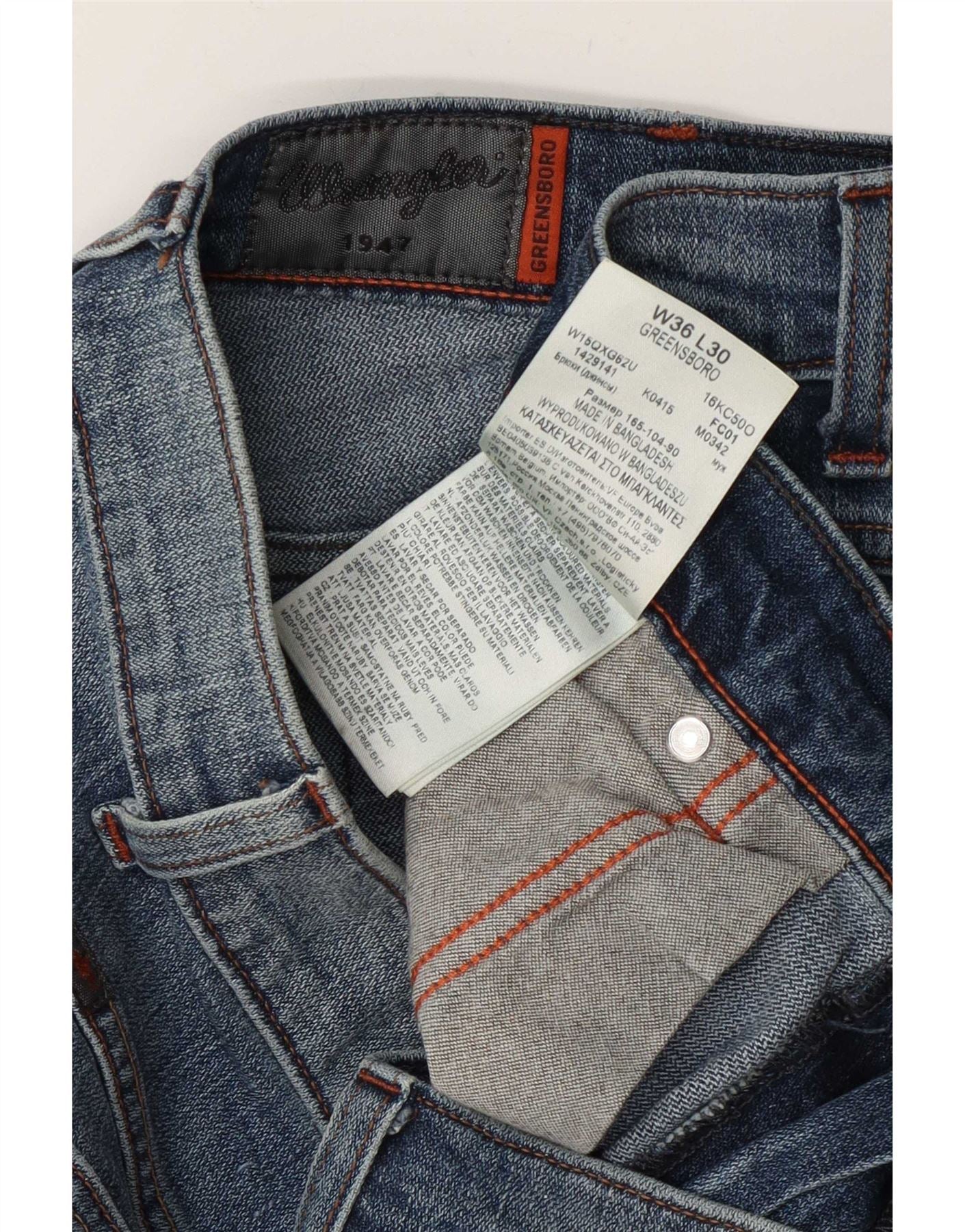 Wrangler Mens Greensboro Straight Jeans W36 L30 Blue Cotton - Image 4