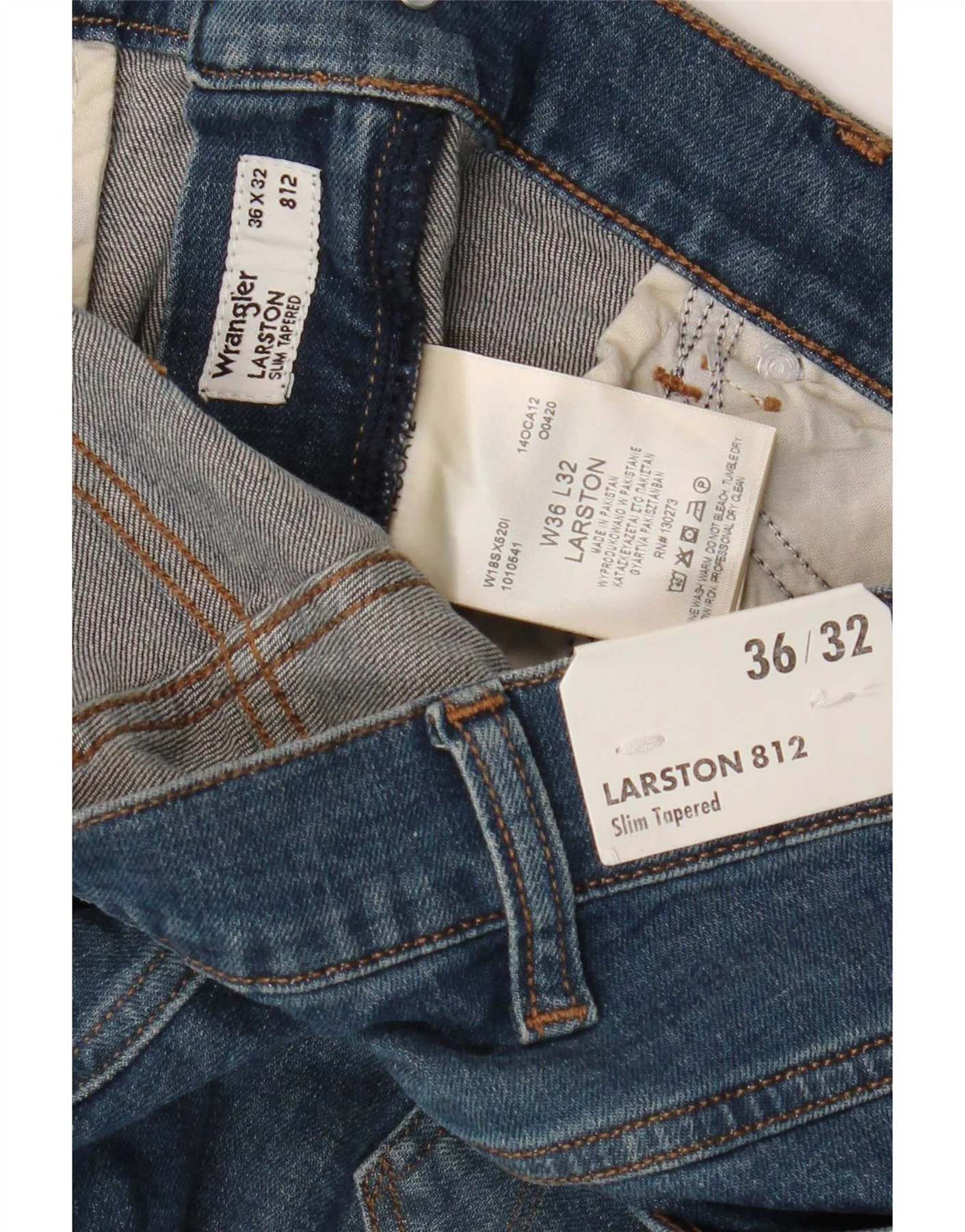 Wrangler Mens Larston Slim Tapered Jeans W36 L32 Blue Cotton - Image 3