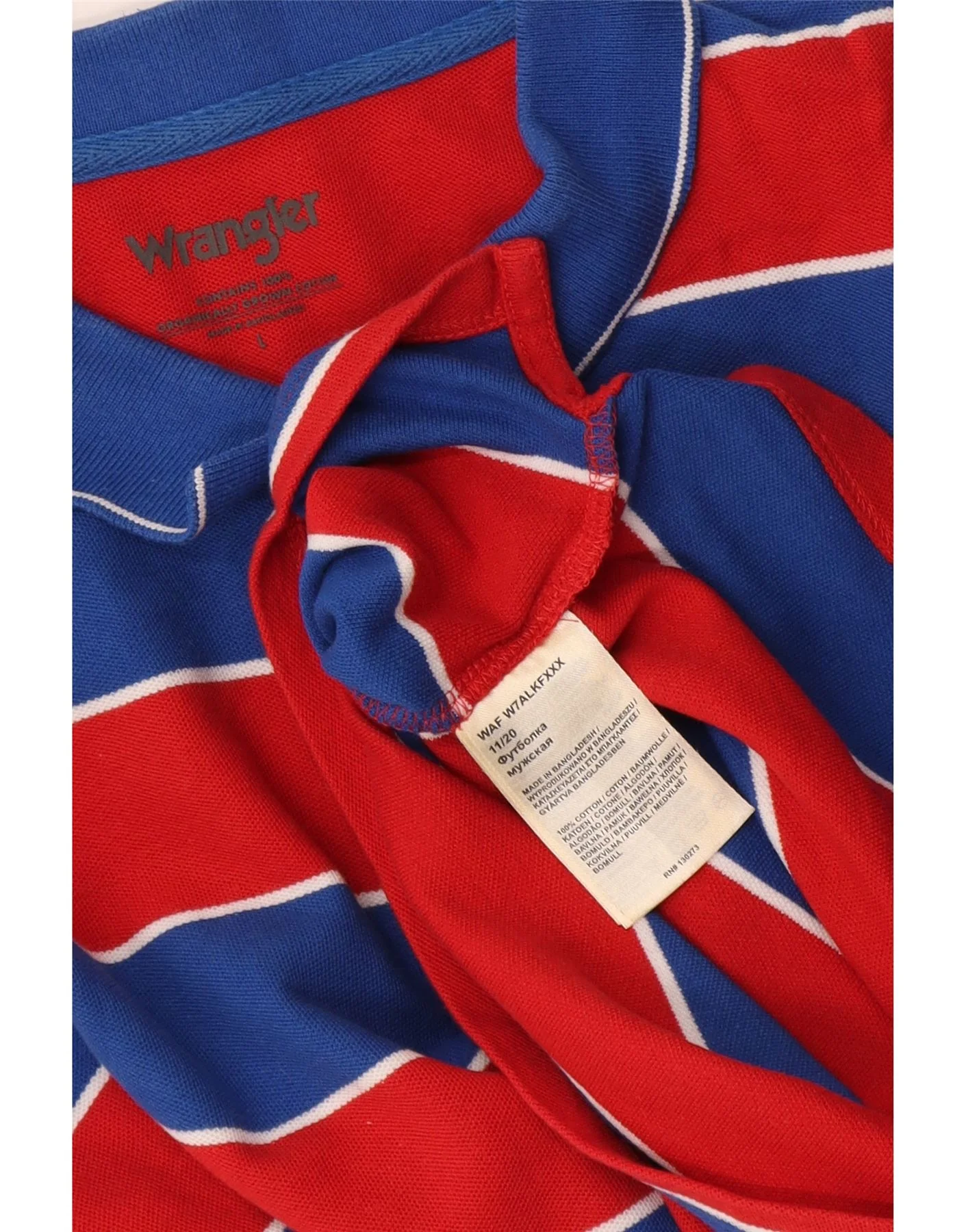 Wrangler Mens Polo Shirt Large Red Striped Cotton - Image 3