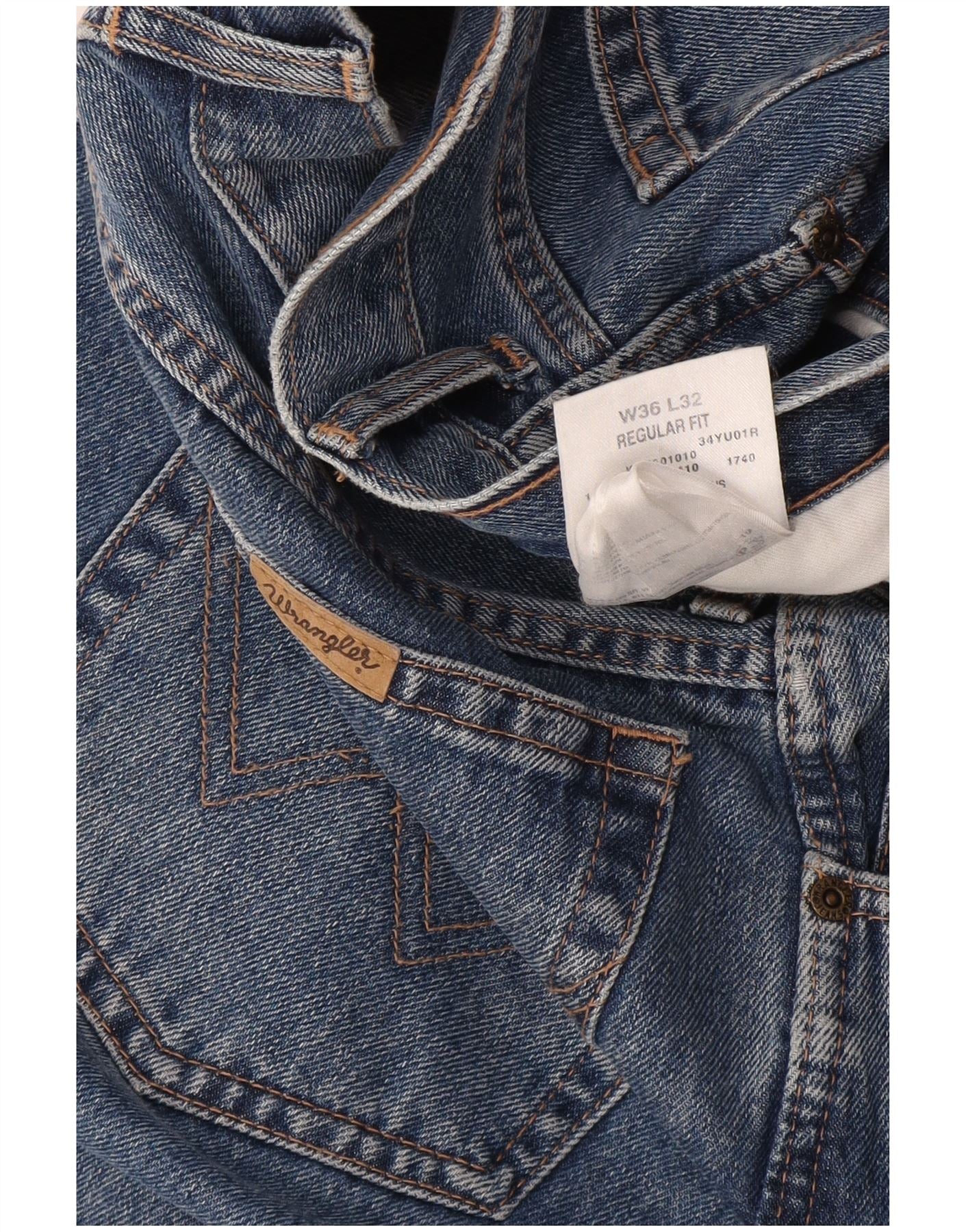 Wrangler Mens Regular Fit Straight Jeans W36 L32 Blue Cotton - Image 4
