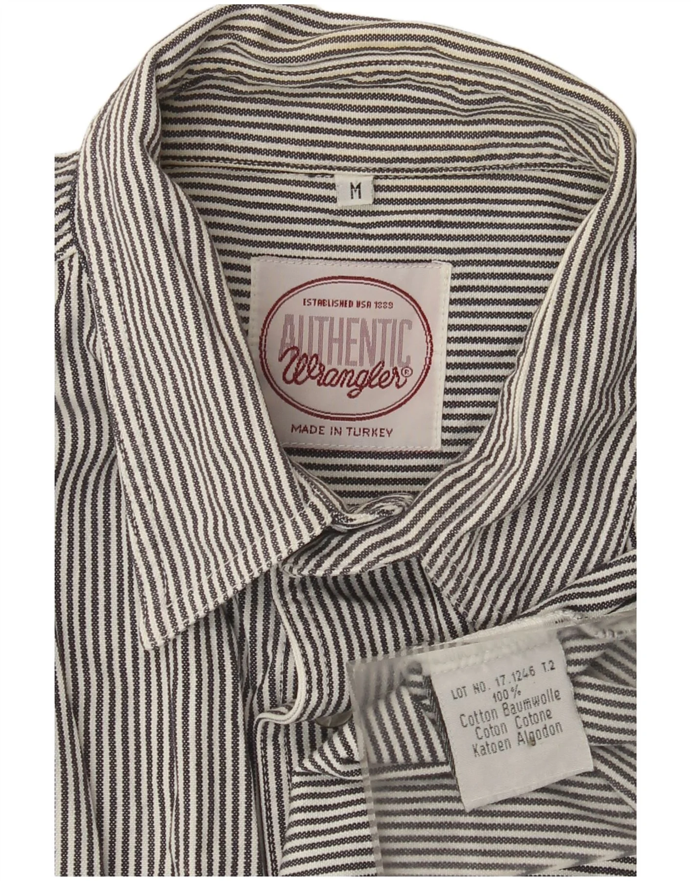 Wrangler Mens Shirt Medium Grey Pinstripe Cotton - Image 3