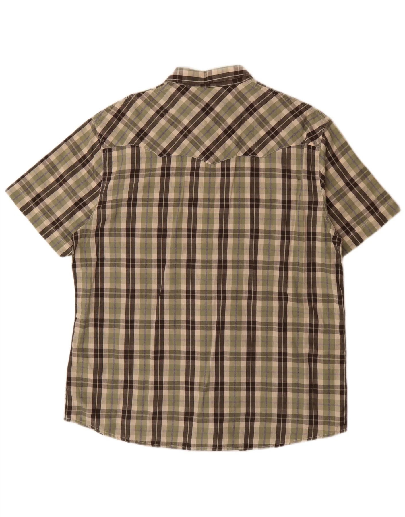Wrangler Mens Short Sleeve Regular Fit Shirt Large Khaki Check Cotton - Image 2