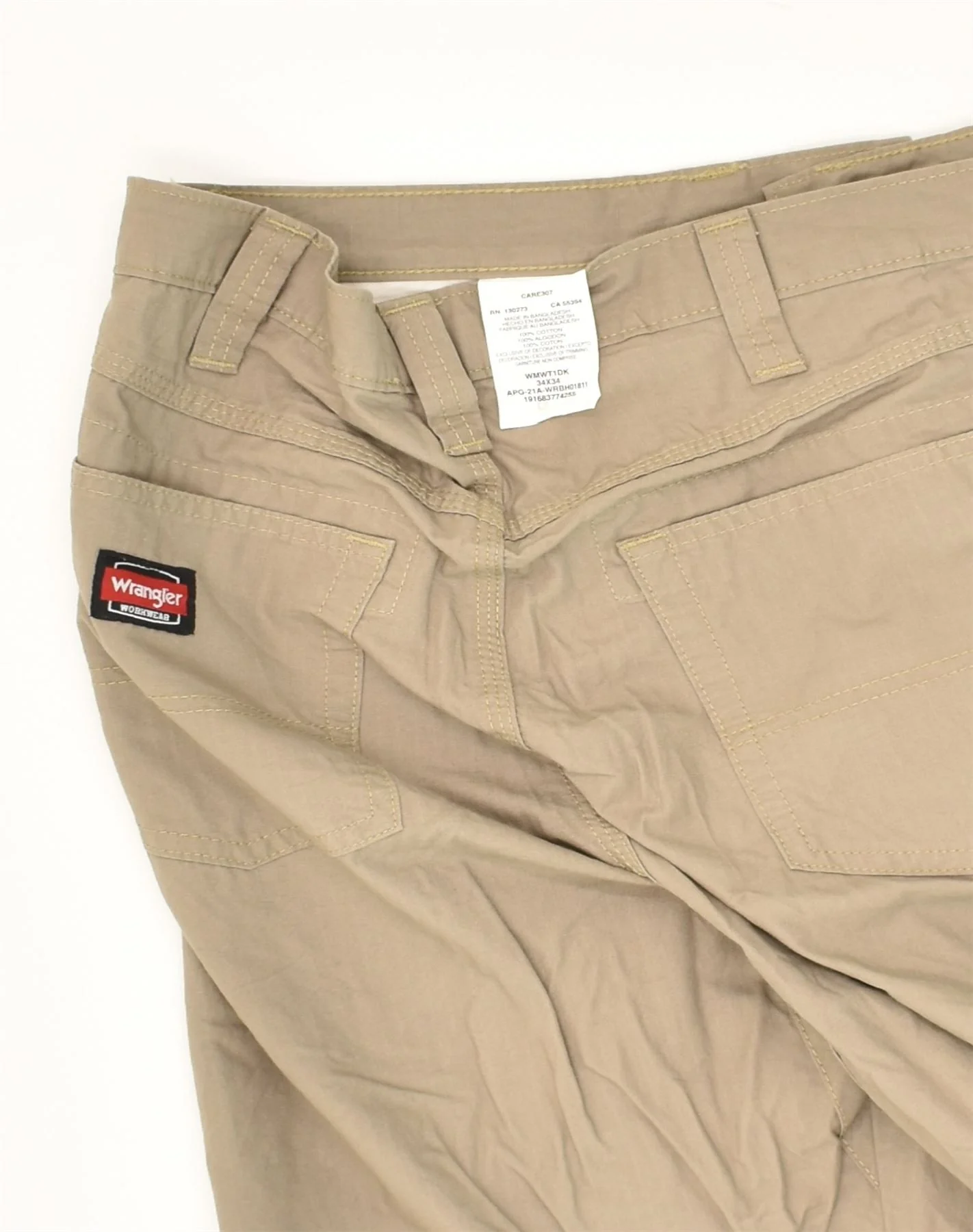 WRANGLER Mens Straight Casual Trousers W34 L34  Beige Cotton - Image 3