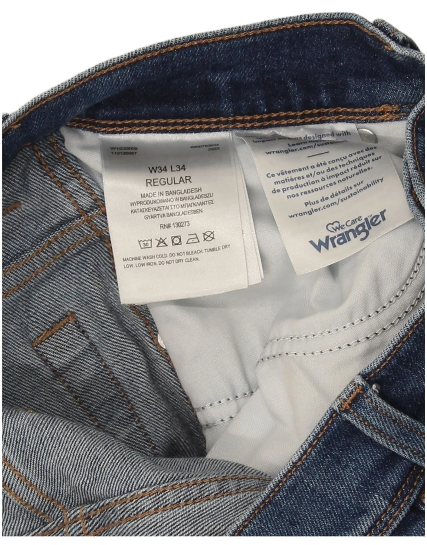 Wrangler Mens Straight Jeans W34 L34 Blue Cotton - Image 4