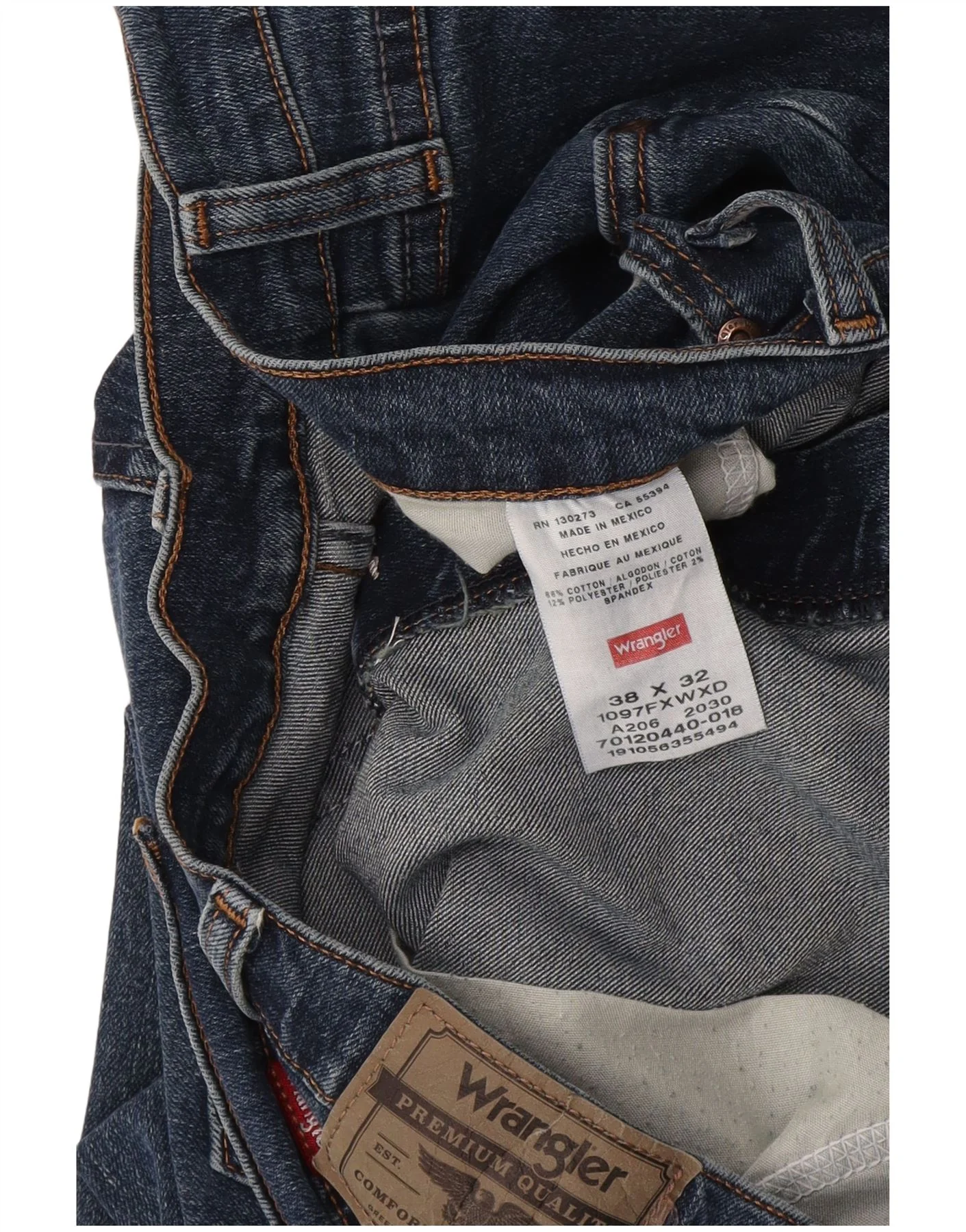 Wrangler Mens Straight Jeans W38 L32 Blue Cotton - Image 3