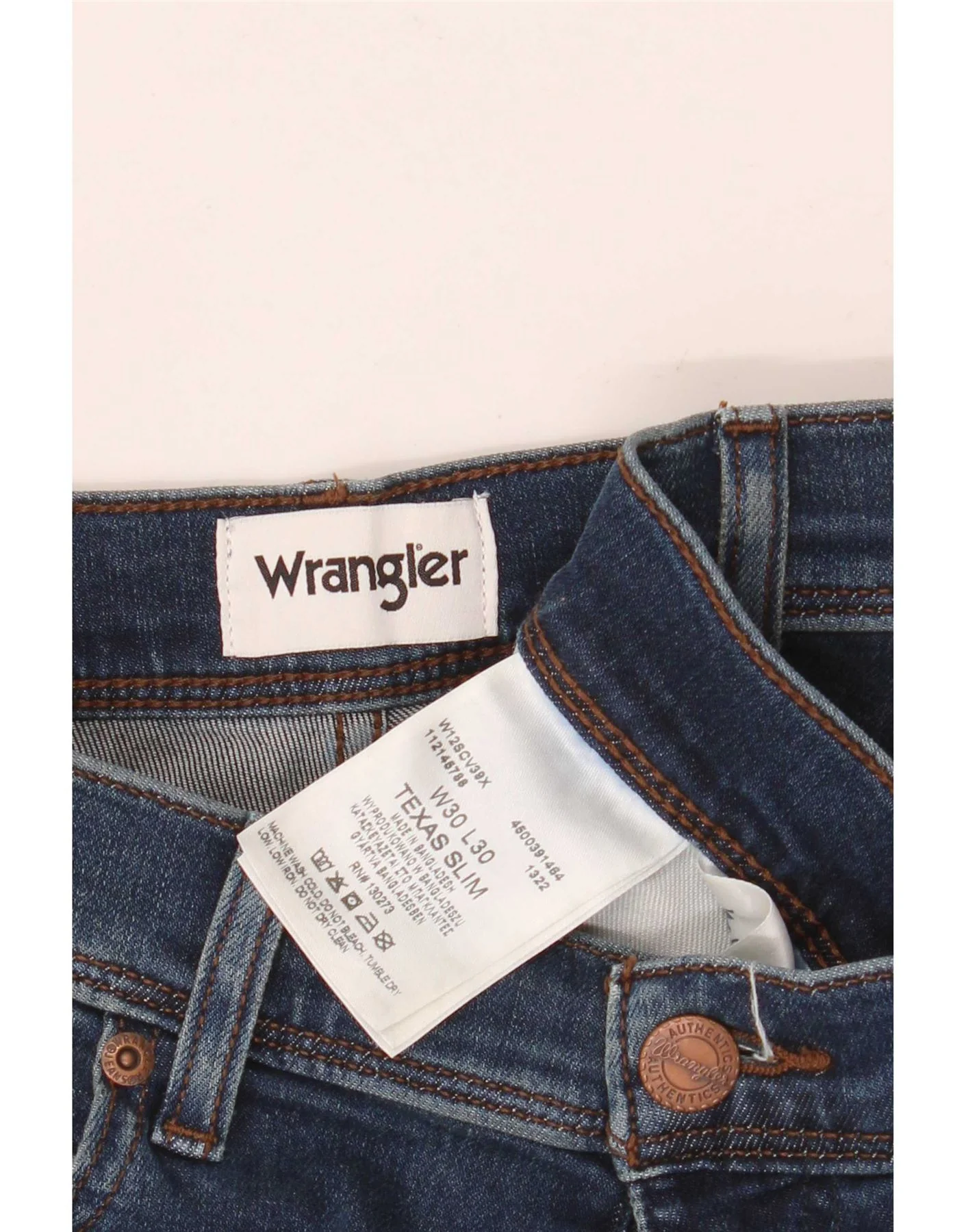 Wrangler Mens Texas Slim Jeans W30 L30 Navy Blue Cotton - Image 4