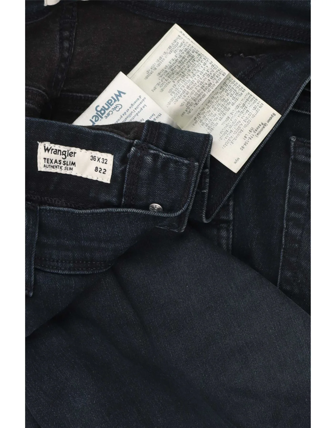 Wrangler Mens Texas Slim Jeans W36 L32 Navy Blue Cotton - Image 3