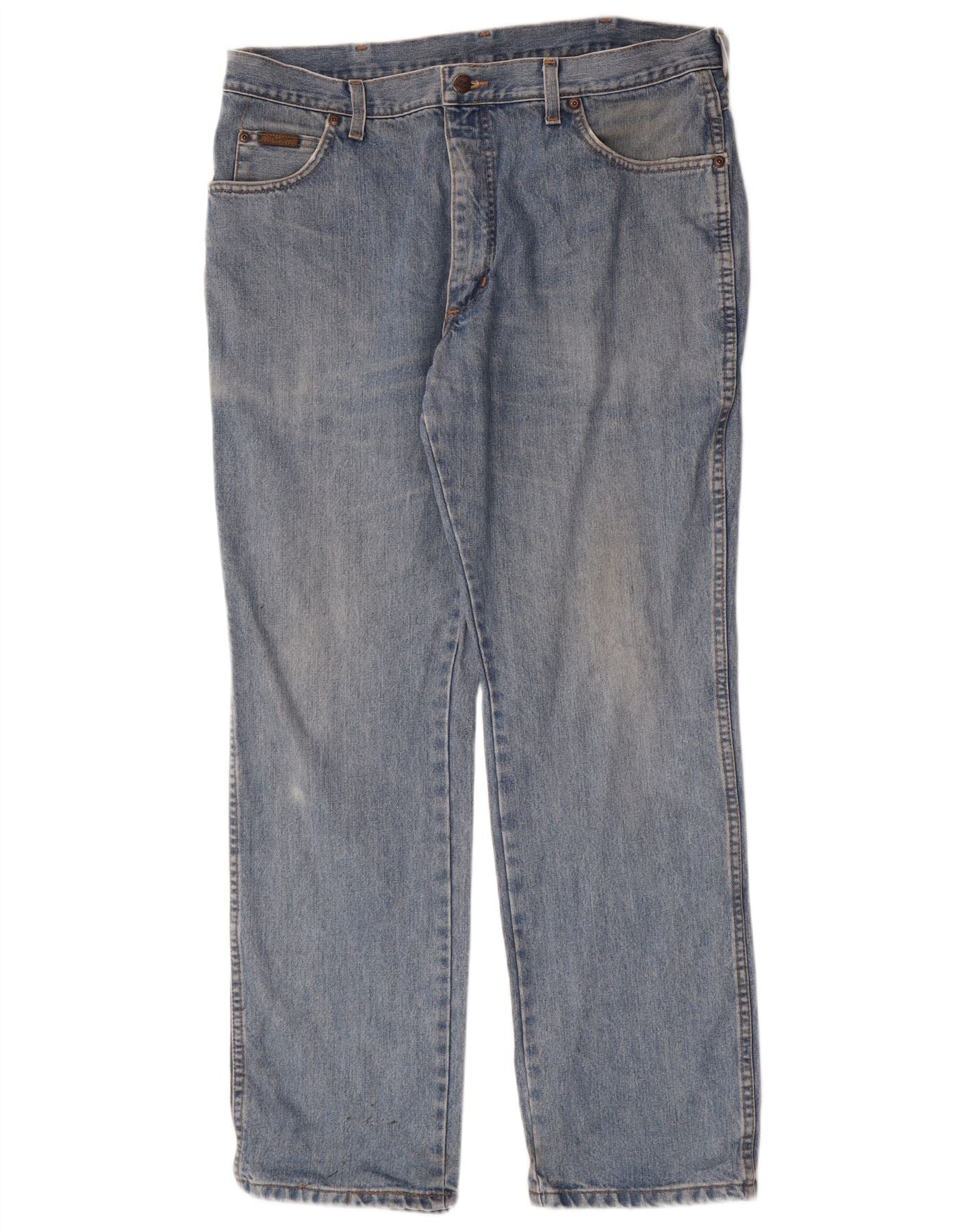 Wrangler Mens Texas Straight Jeans W38 L32 Blue Cotton